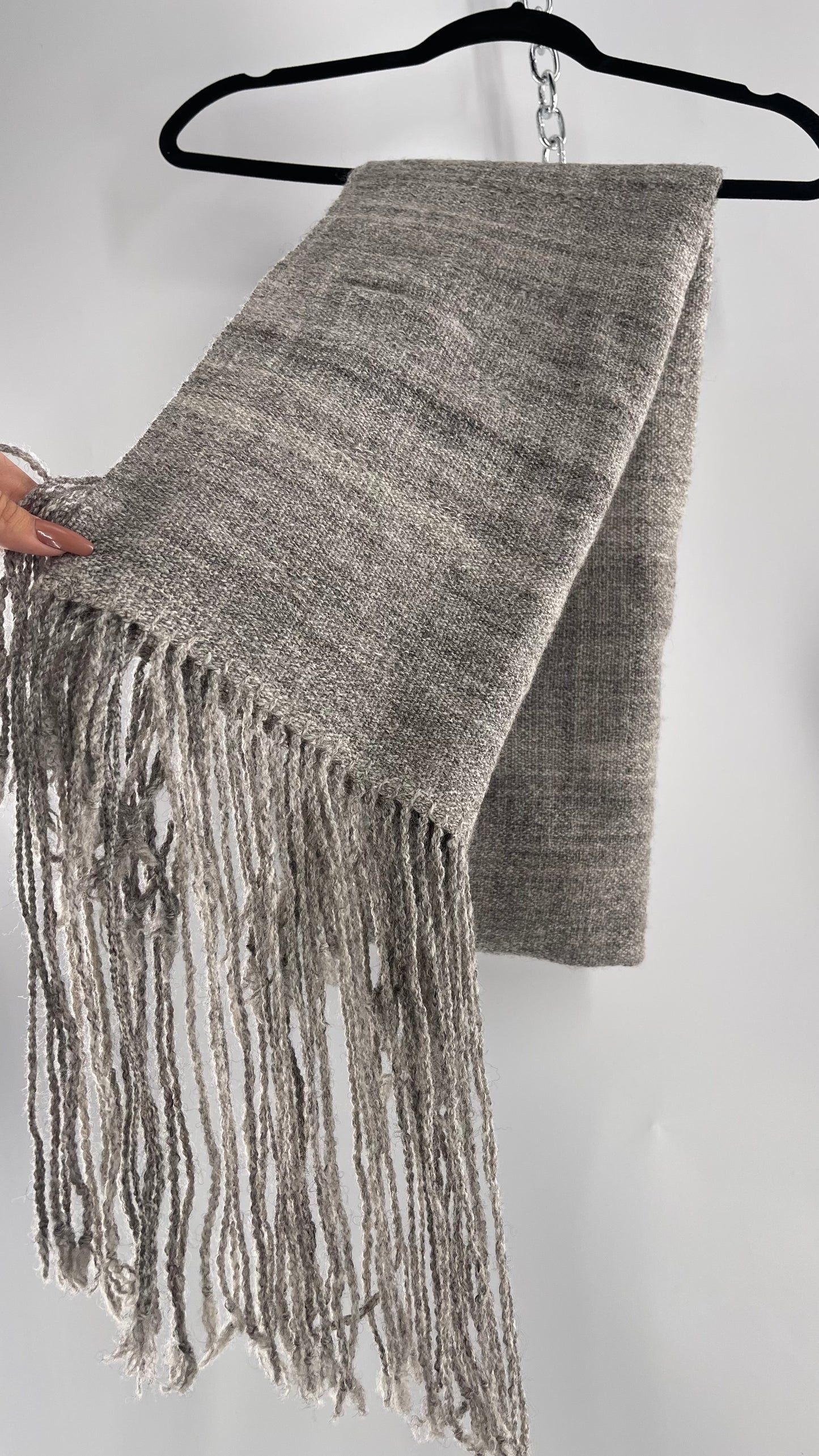 JuSt Shetland Handspun + Handwoven Shetland Yarn Julia Downing Nordus, Scousburgh Grey Woven Scarf