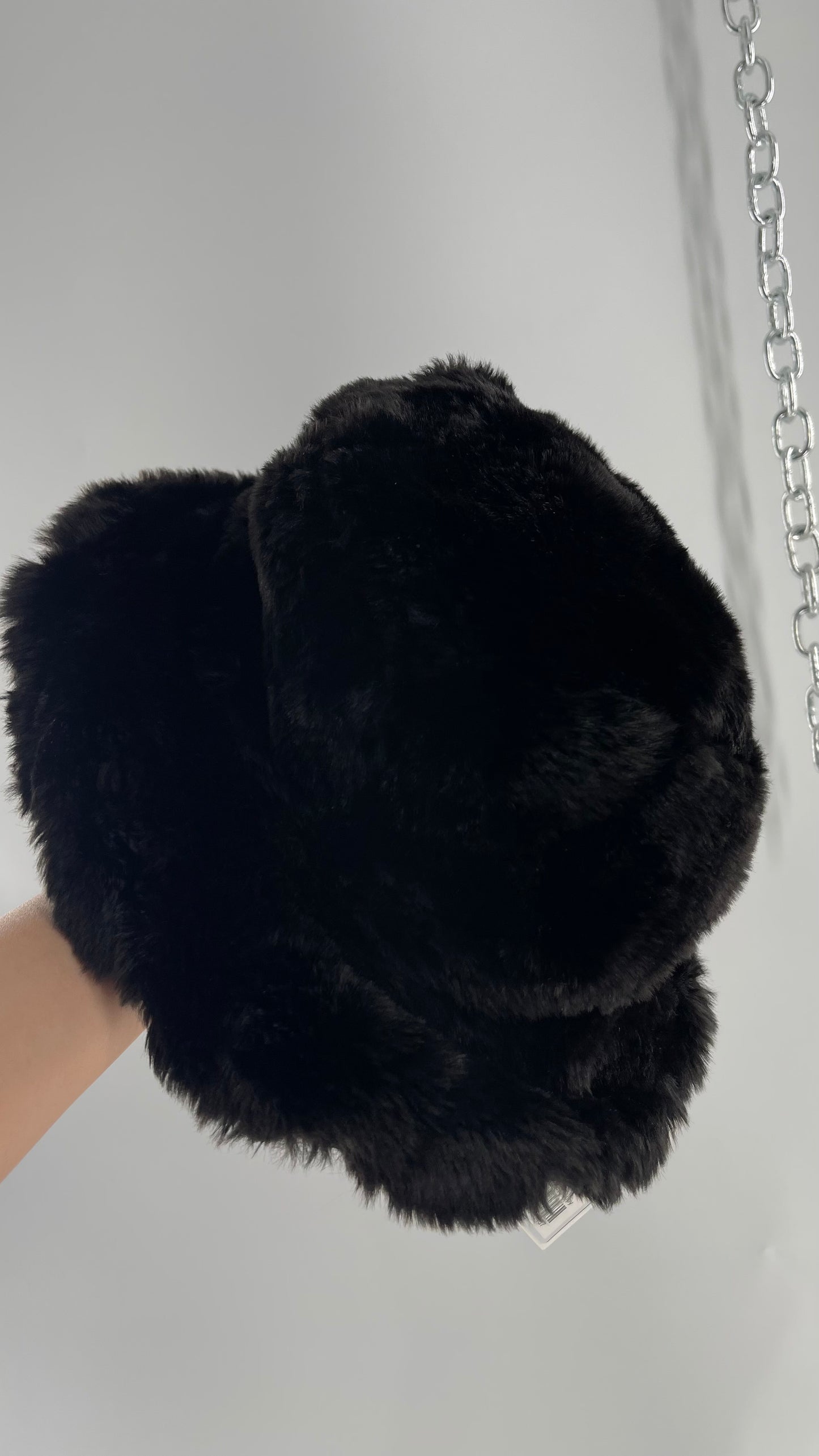 Vintage Black Fluffy Furry Reversible Bucket Hat