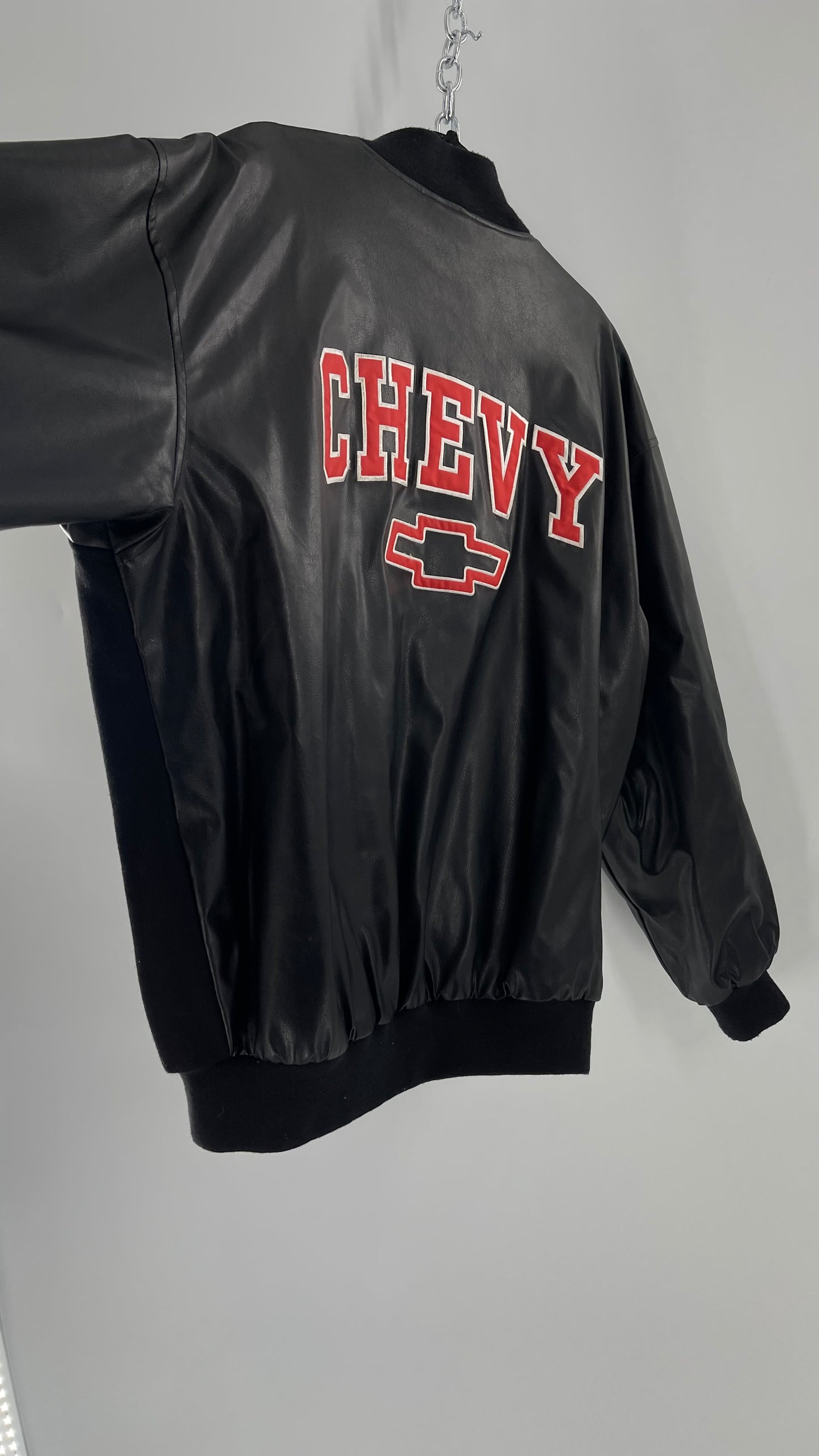 Vintage Chevy Racing Varsity Bomber Jacket with Red Logo Embroidery (Large)