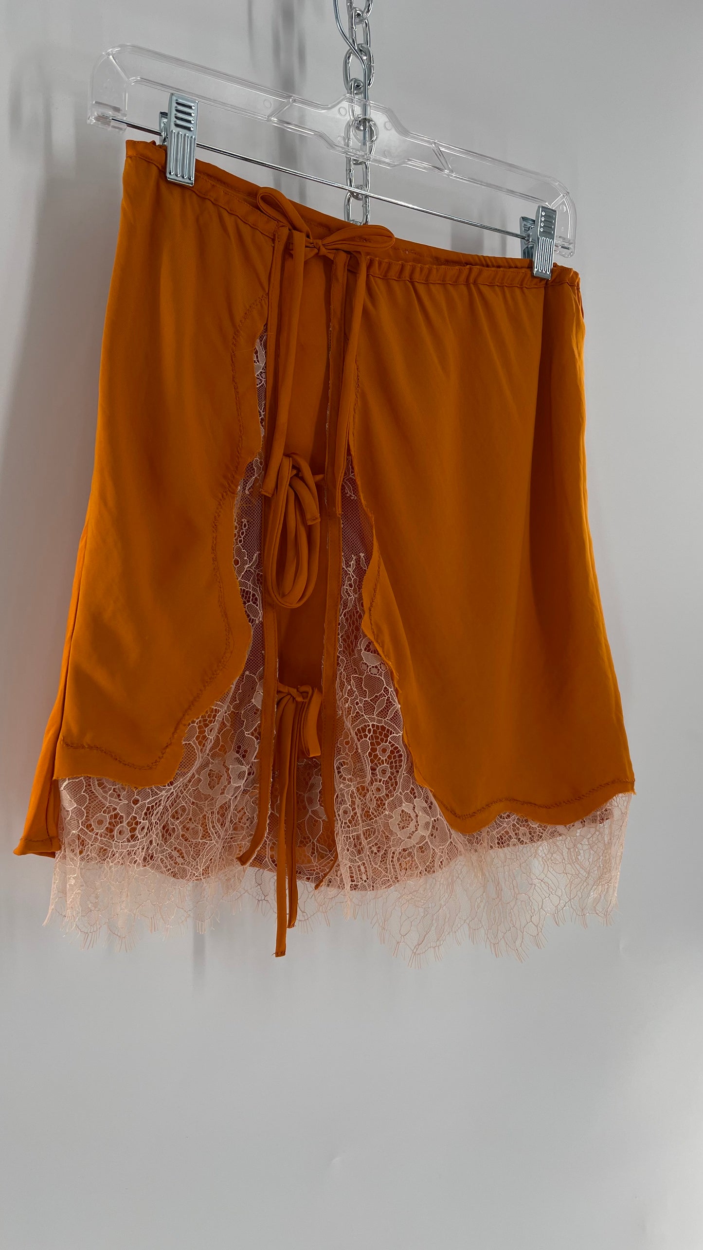 Free People Orange Lace Trim Silky Mini Skirt (Medium)