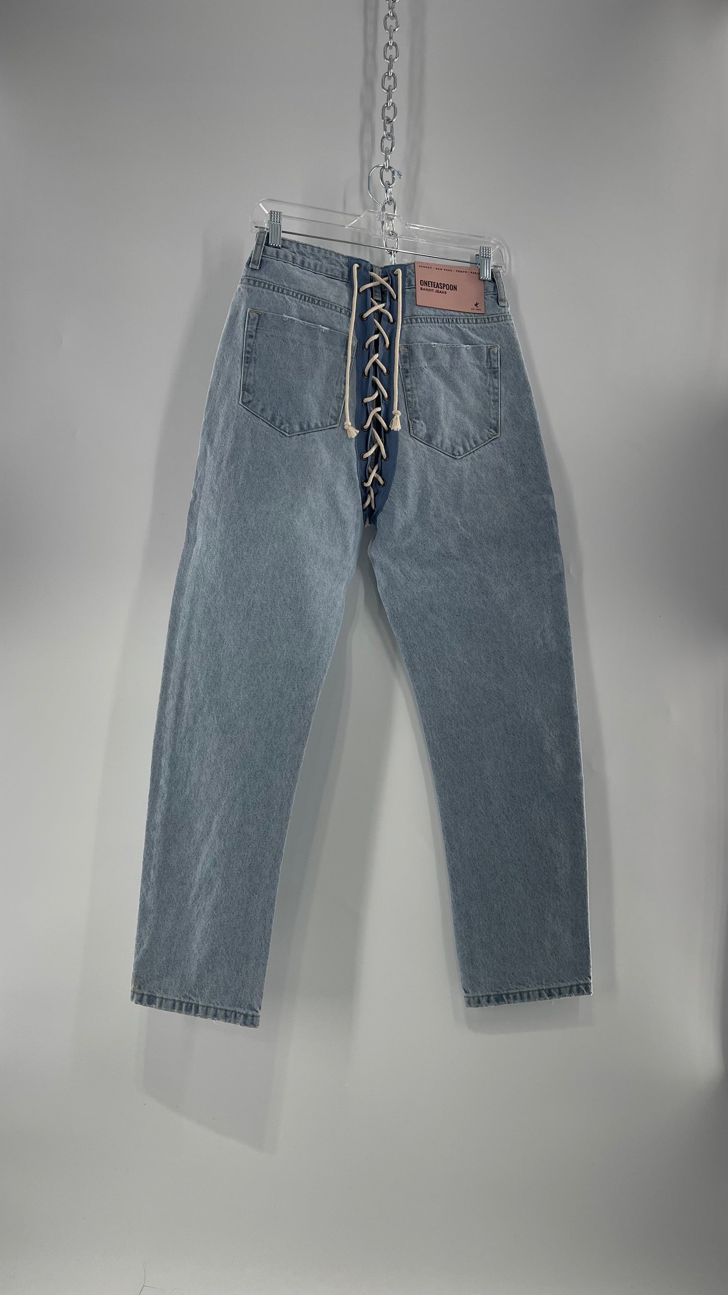 One Teaspoon Best Blue Lace Bandit Jeans Lace Up Detail on Front and Back (24)