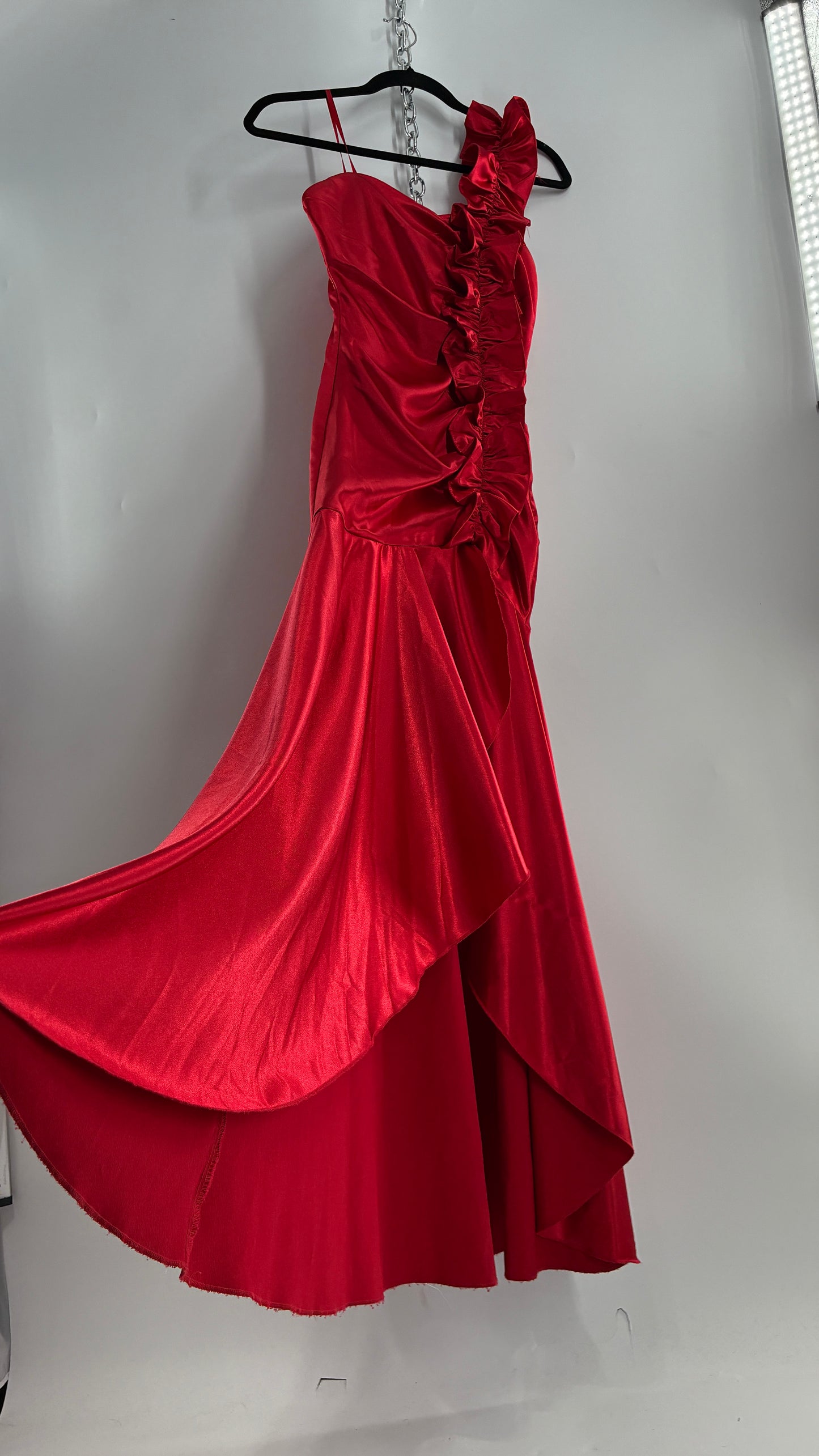 Vintage Ruby Rox Red Full Length One Shoulder Ruched Gown (3)