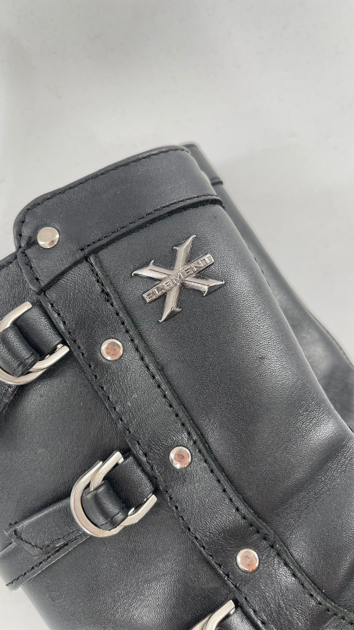 Vintage 1990s XELEMENT Buckle Side Genuine Leather Steam Punk Boots (Women’s 8.5)