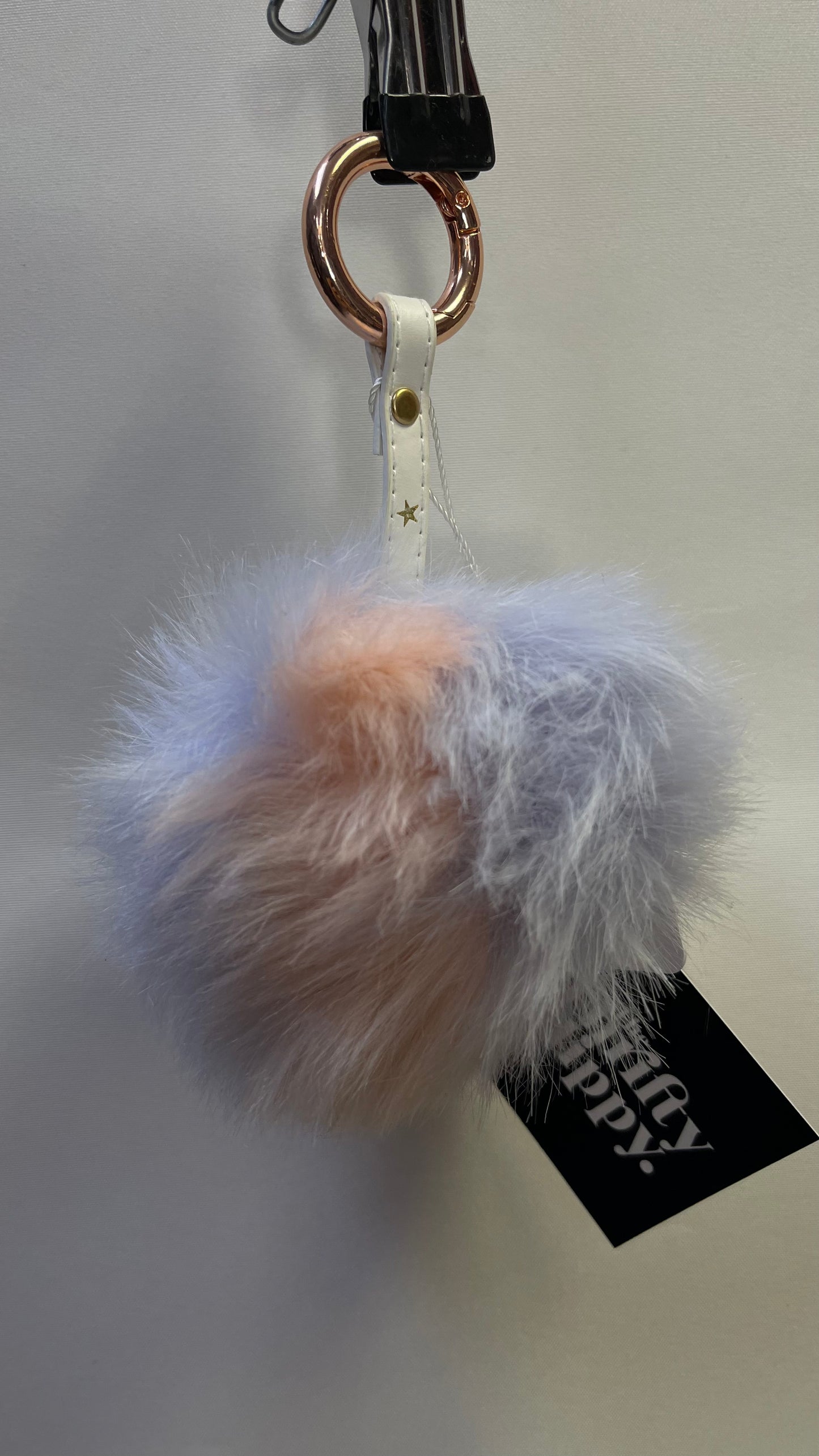Free People Cotton Candy Pom Pom Keychain with White Star Strap