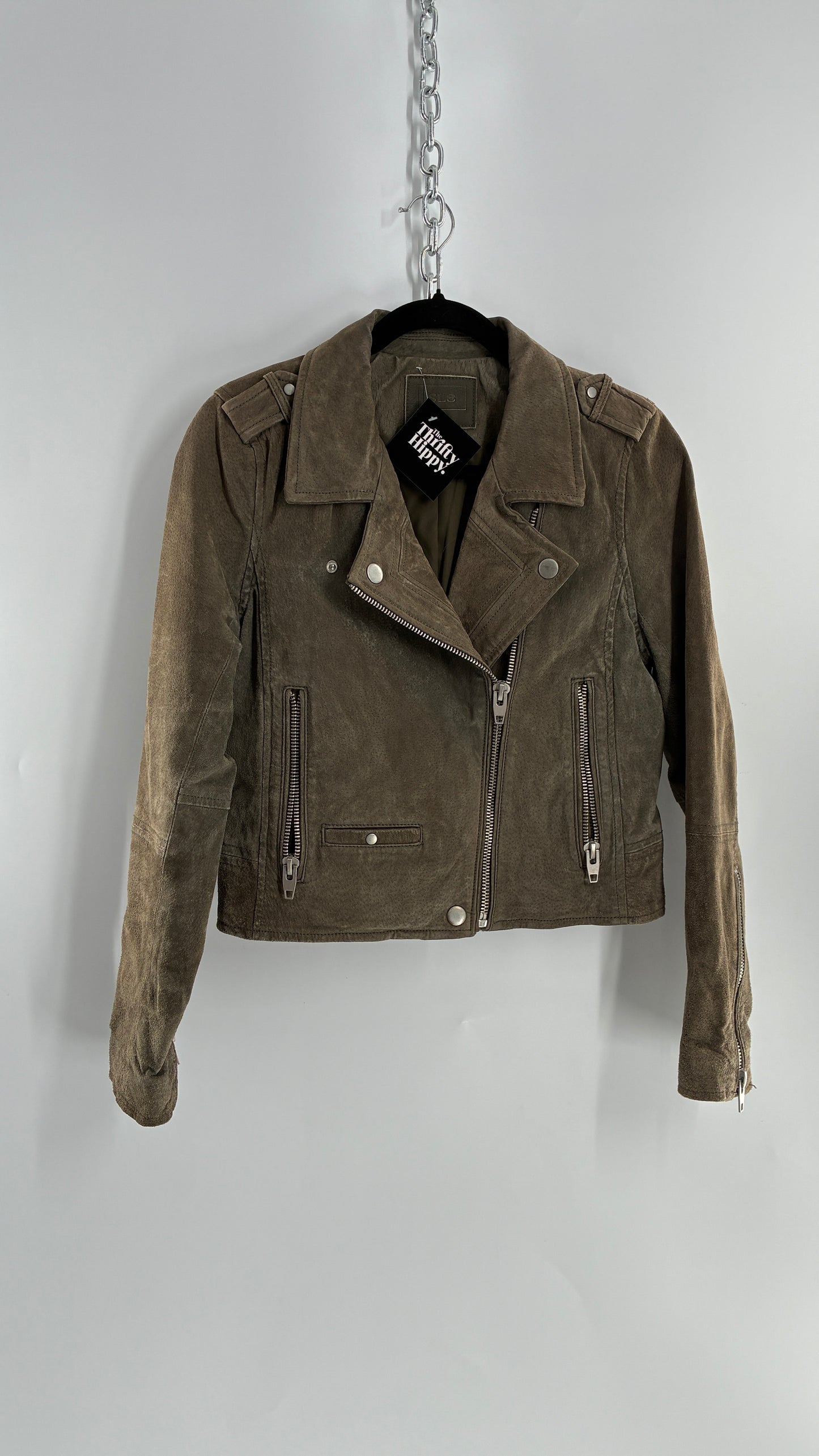 Vintage SL8 Genuine Suede Leather Motorcycle Style Jacket (Medium)
