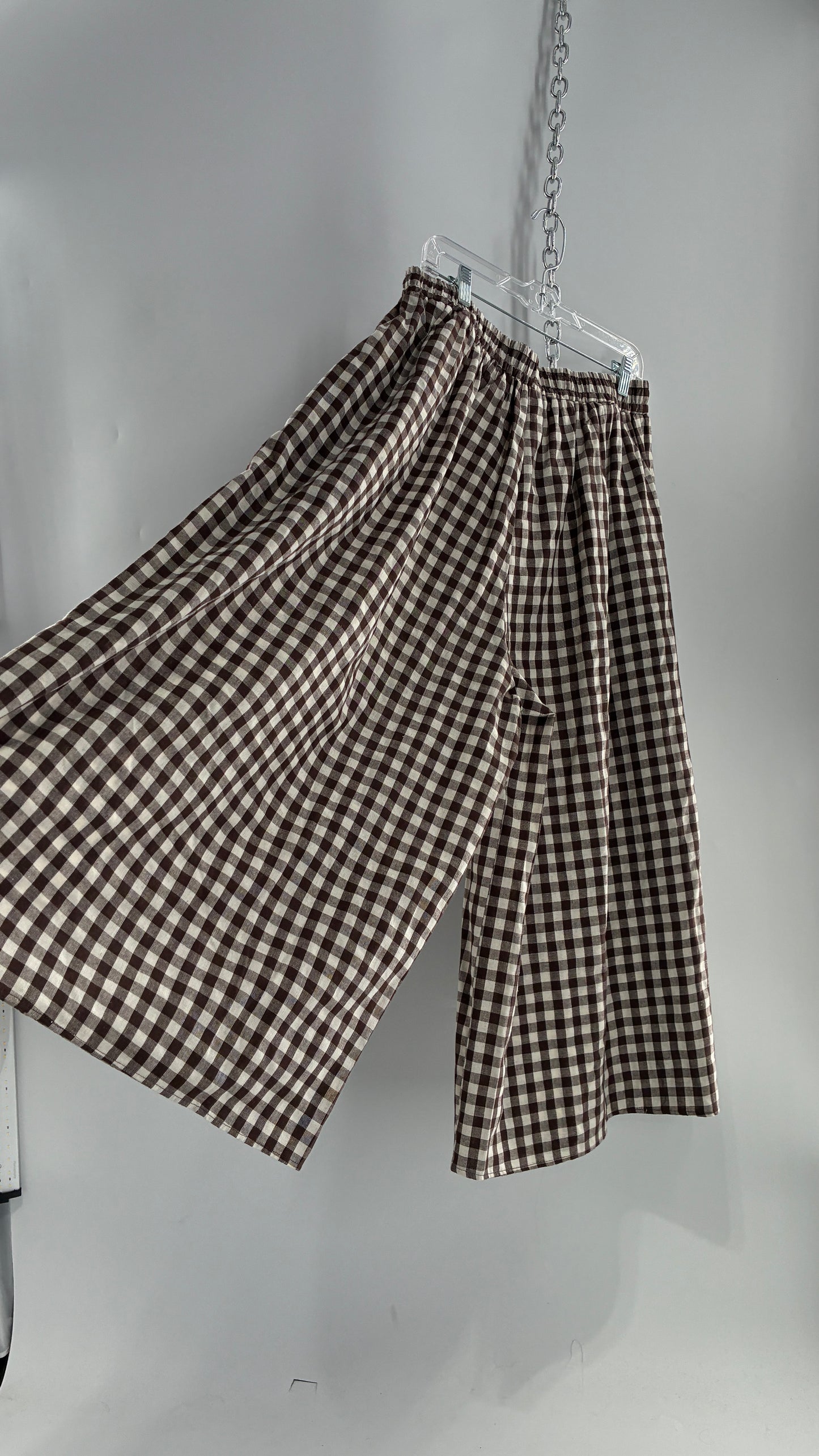 Wide Leg Brown Gingham Picnic Pants (XL)