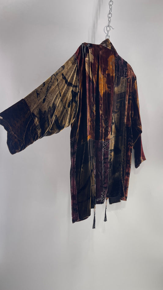 Vintage CHICOS Patchwork Burn Out Velvet Cardigan with Tassel Details