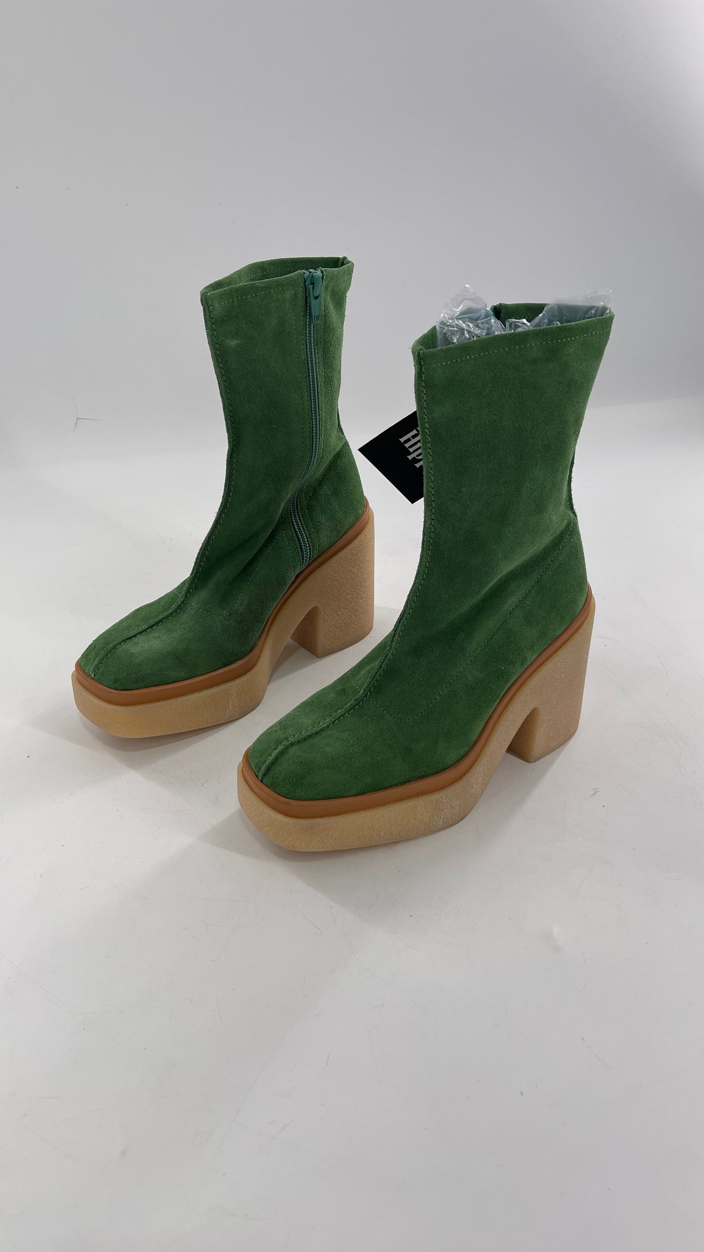Free People Green Gigi Suede Leather Rubber Heel Boot (36.5)
