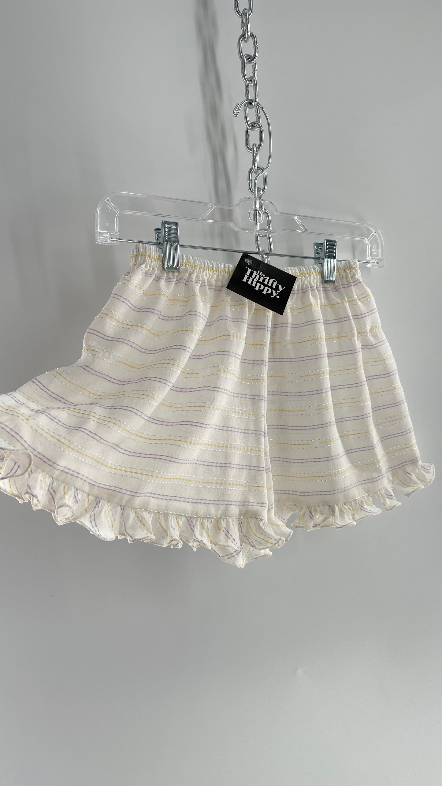Vintage Sheer Babydoll Short with Embroidered Needle Point Stripes and Ruffled Hem (S)”