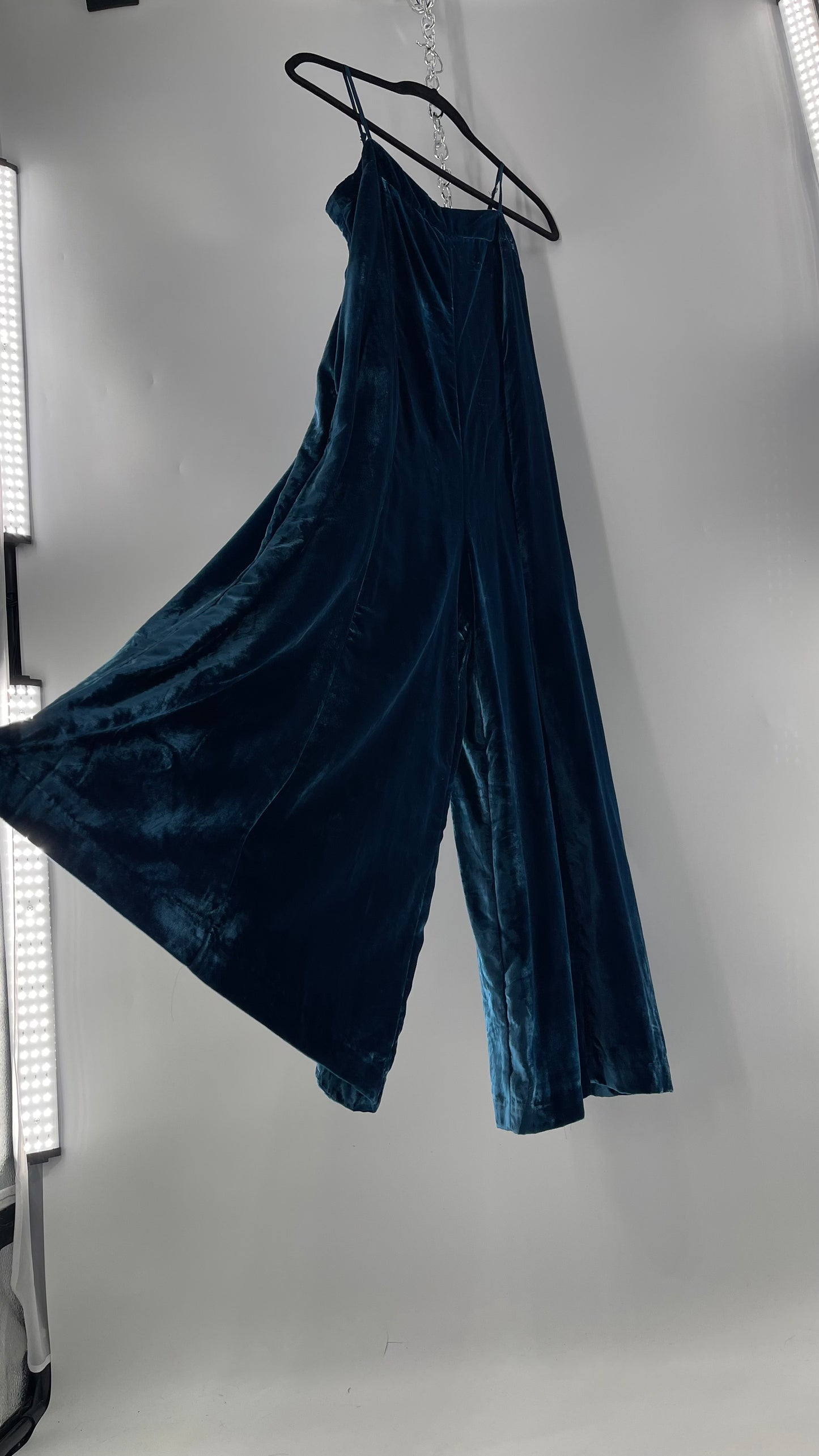 Anthropologie Blue Velvet Velour Wide Leg Jumpsuit (2)