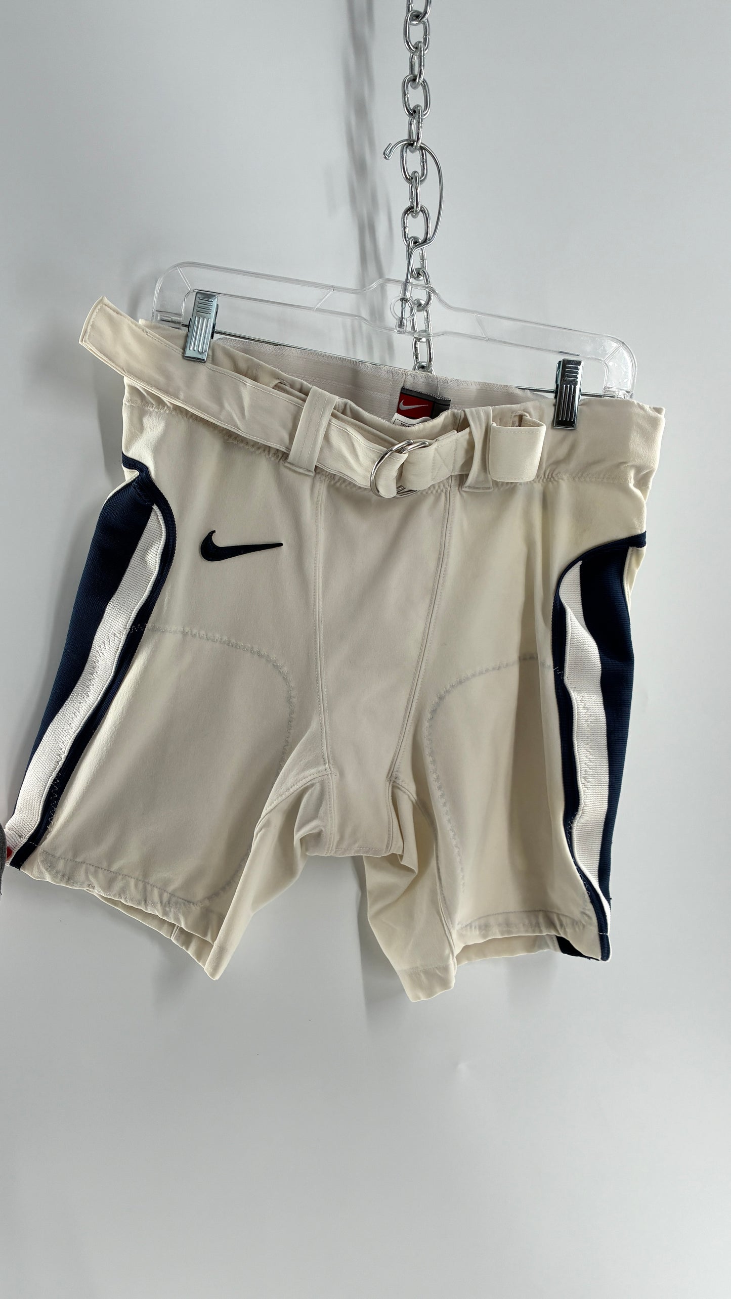 Vintage Nike Off White Distressed Football Belted Shorts (36)