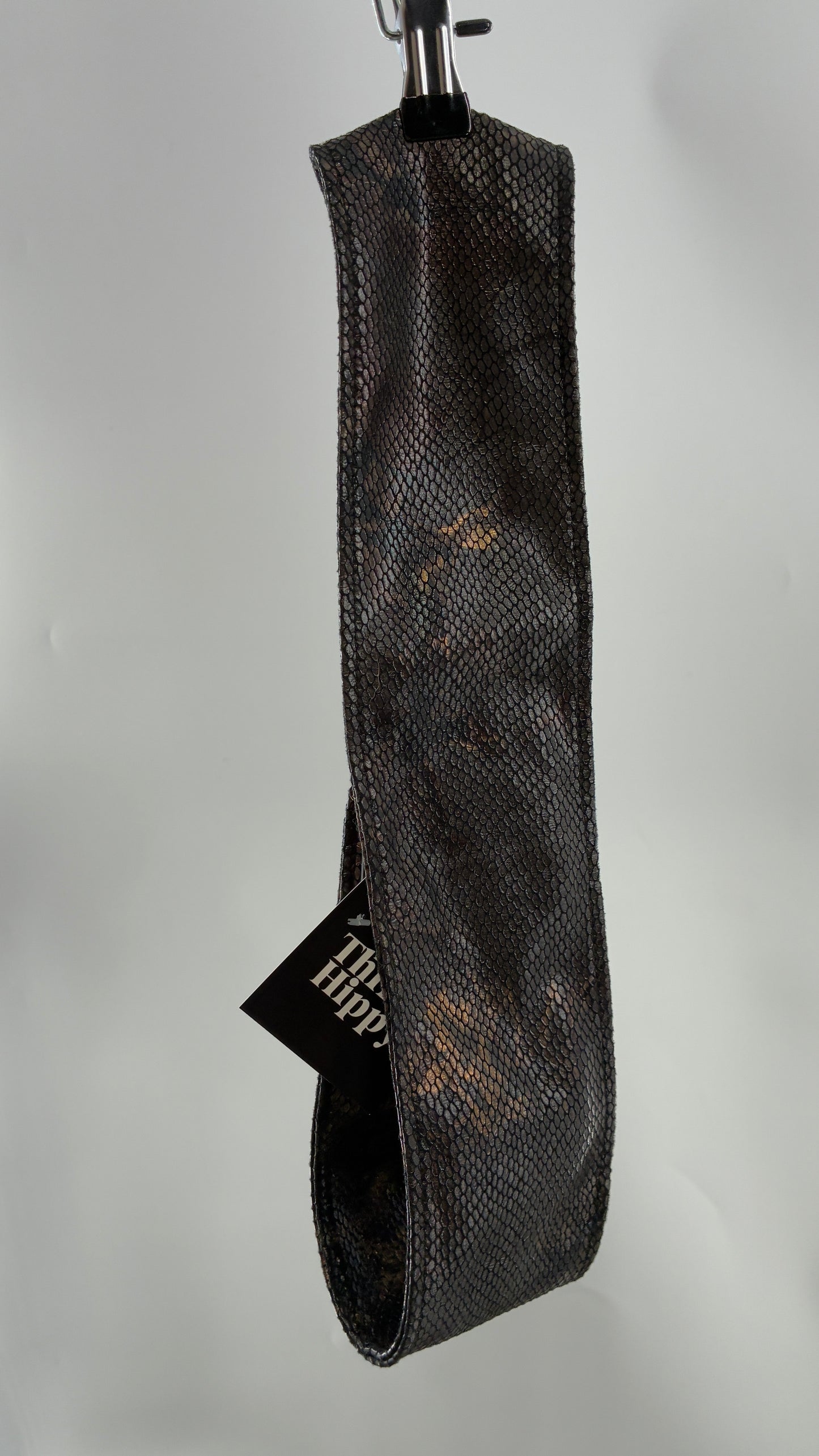Vintage Snake Skin Patterned Wide Belt with Gold Brass Oversized Buckle (Large)