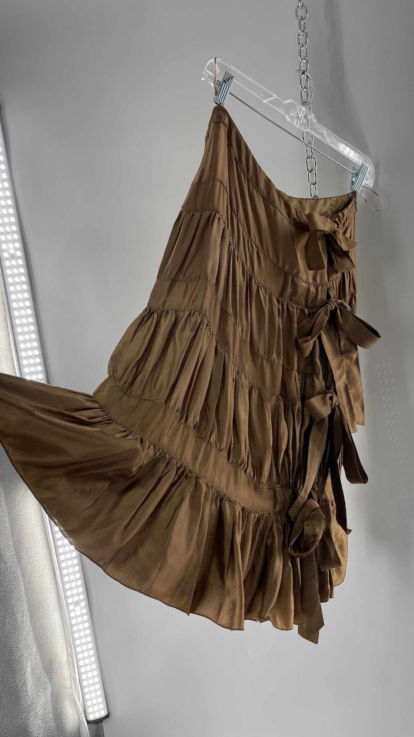 Ysatis Greece Bronze Metallic Fabric Skirt with Dainty Feminine Bow Detailing on Side (1)