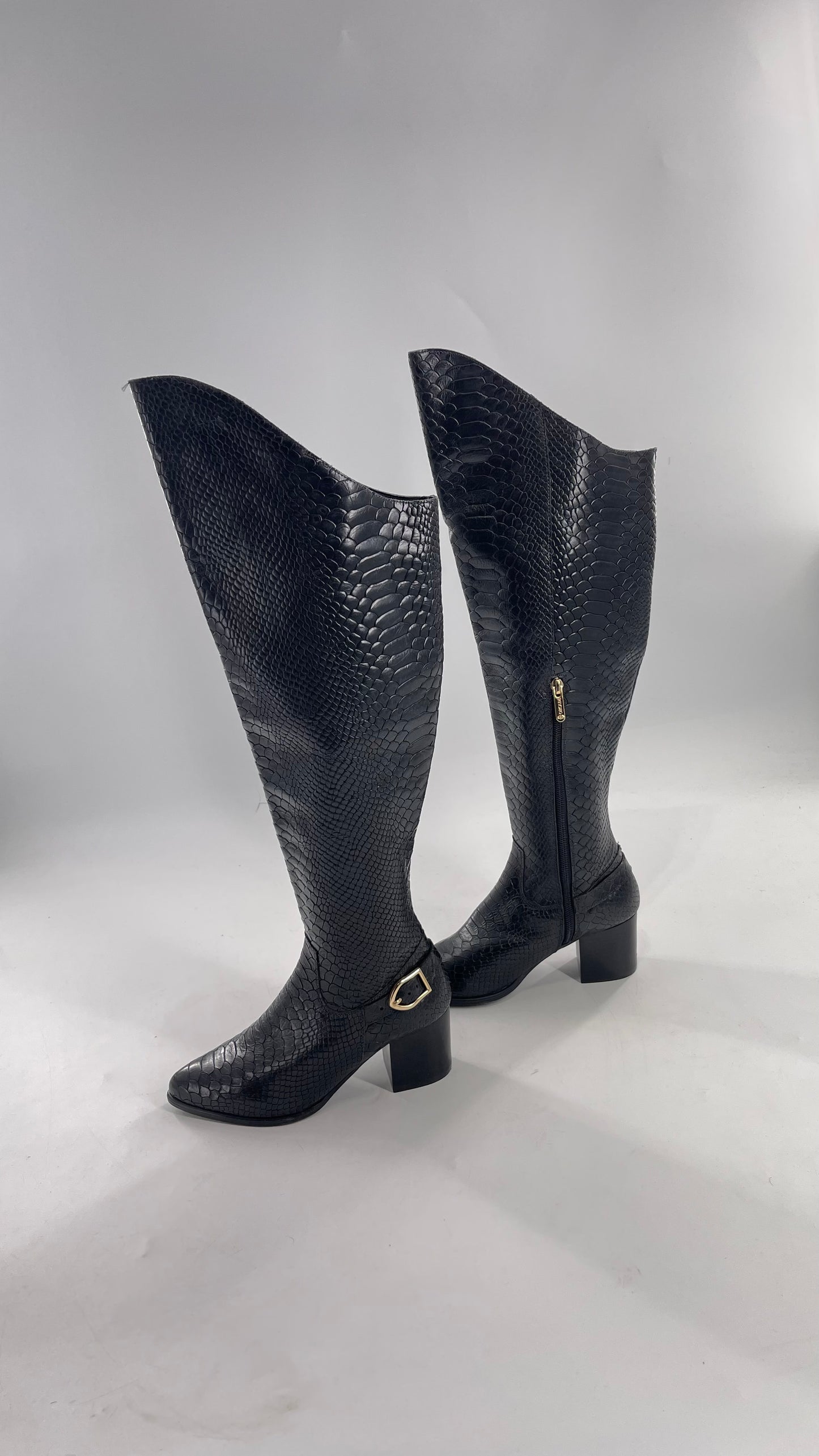 ORCADE Genuine Brazilian Leather Crocodile Embossed/Textured Knee High Boots (5)