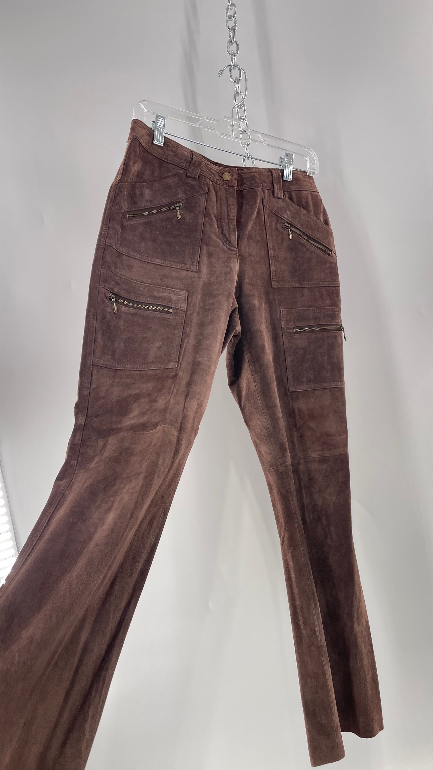 Vintage Context Petit Brown Suede Straight Leg Cargos with Pockets and Bronze Zippers (8P)