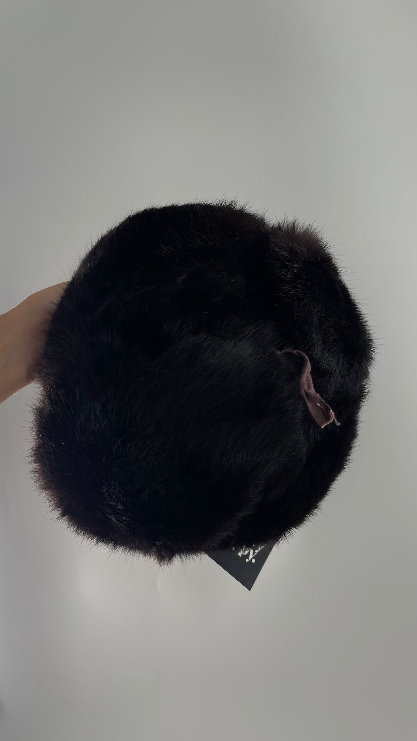 Vintage Russian Black Genuine Rabbit Fur Roller Hat with Pull Down Ear Muff Flaps
