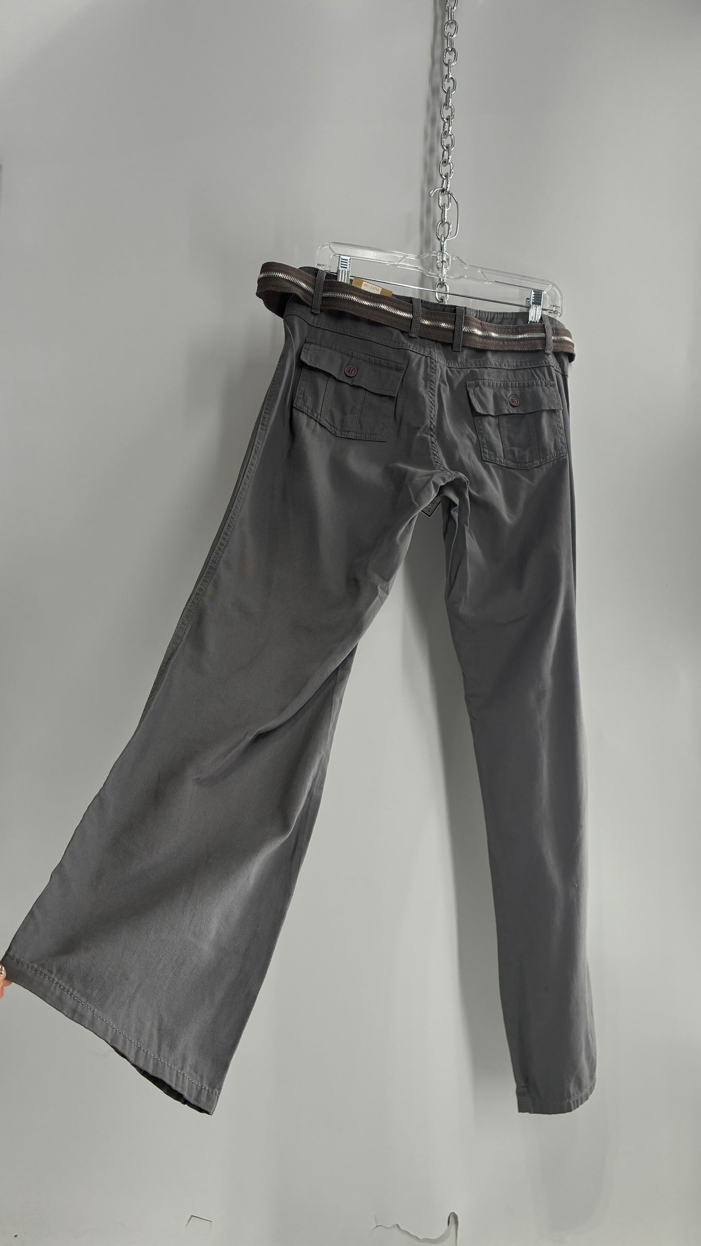 Deadstock Vintage Grey MOKACHINO Grey Pocketed Low Rise Zipper Belt Kickflares (8)