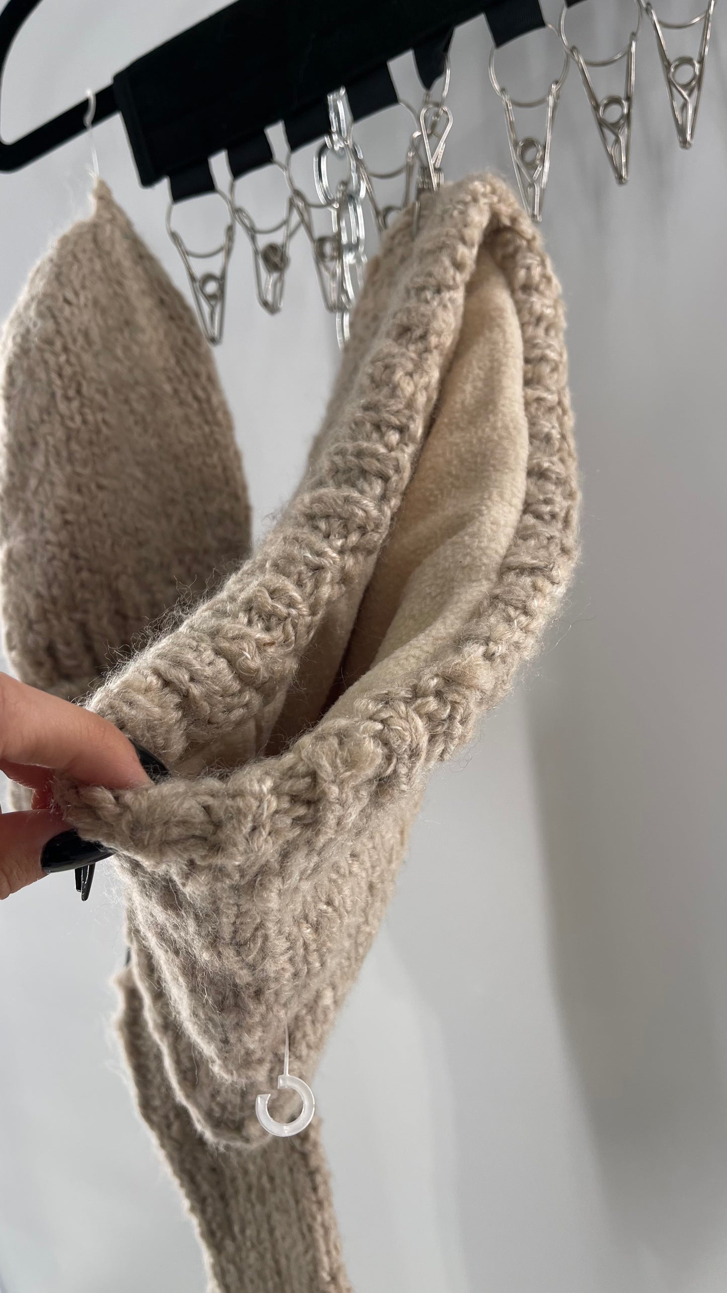 Free People Beige/Tan Knit Gloves, Hat and Scarf Set