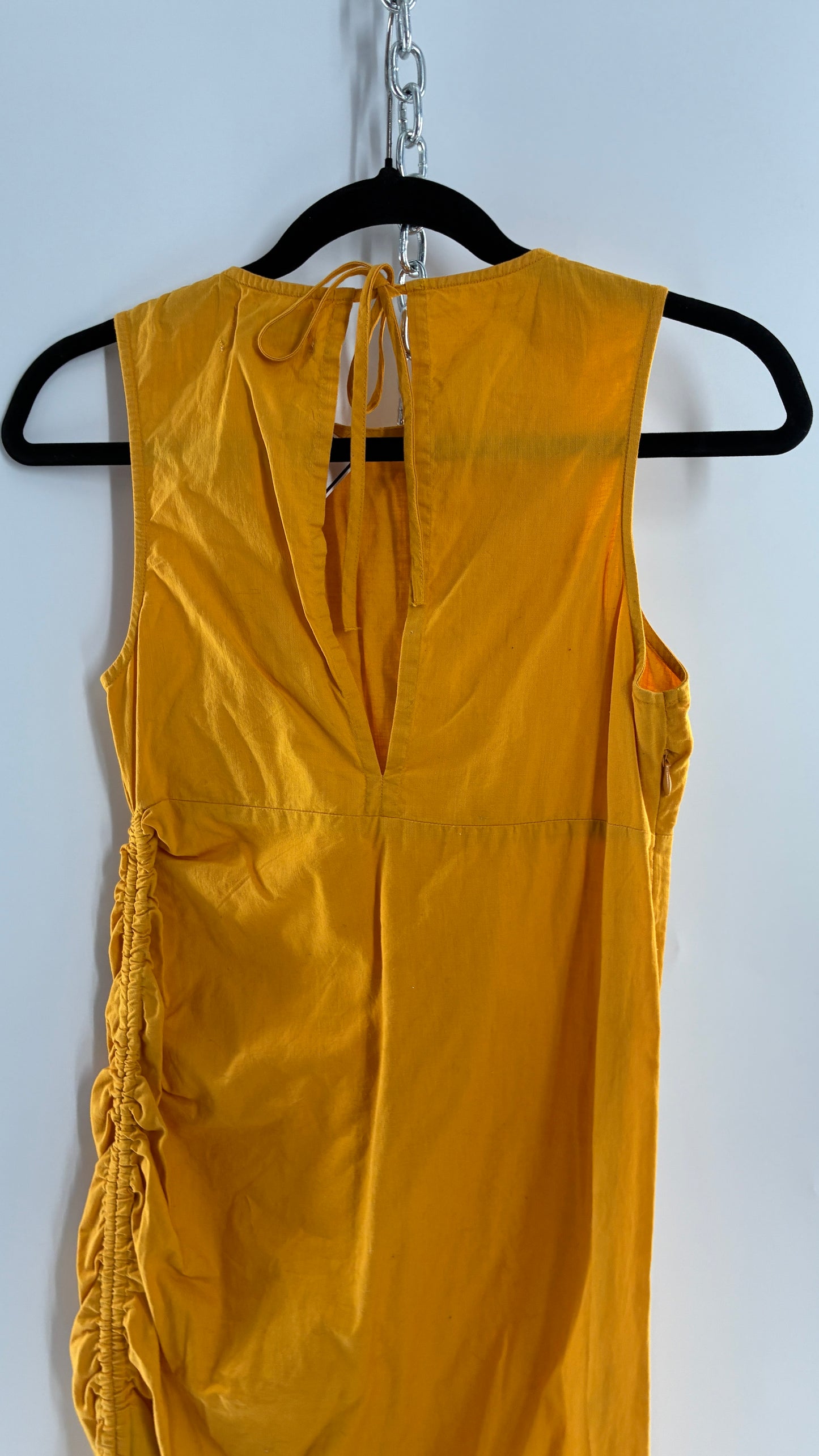 Urban Outfitters Mustard Yellow Cotton Ruche Side Slit Midi Dress (XS)