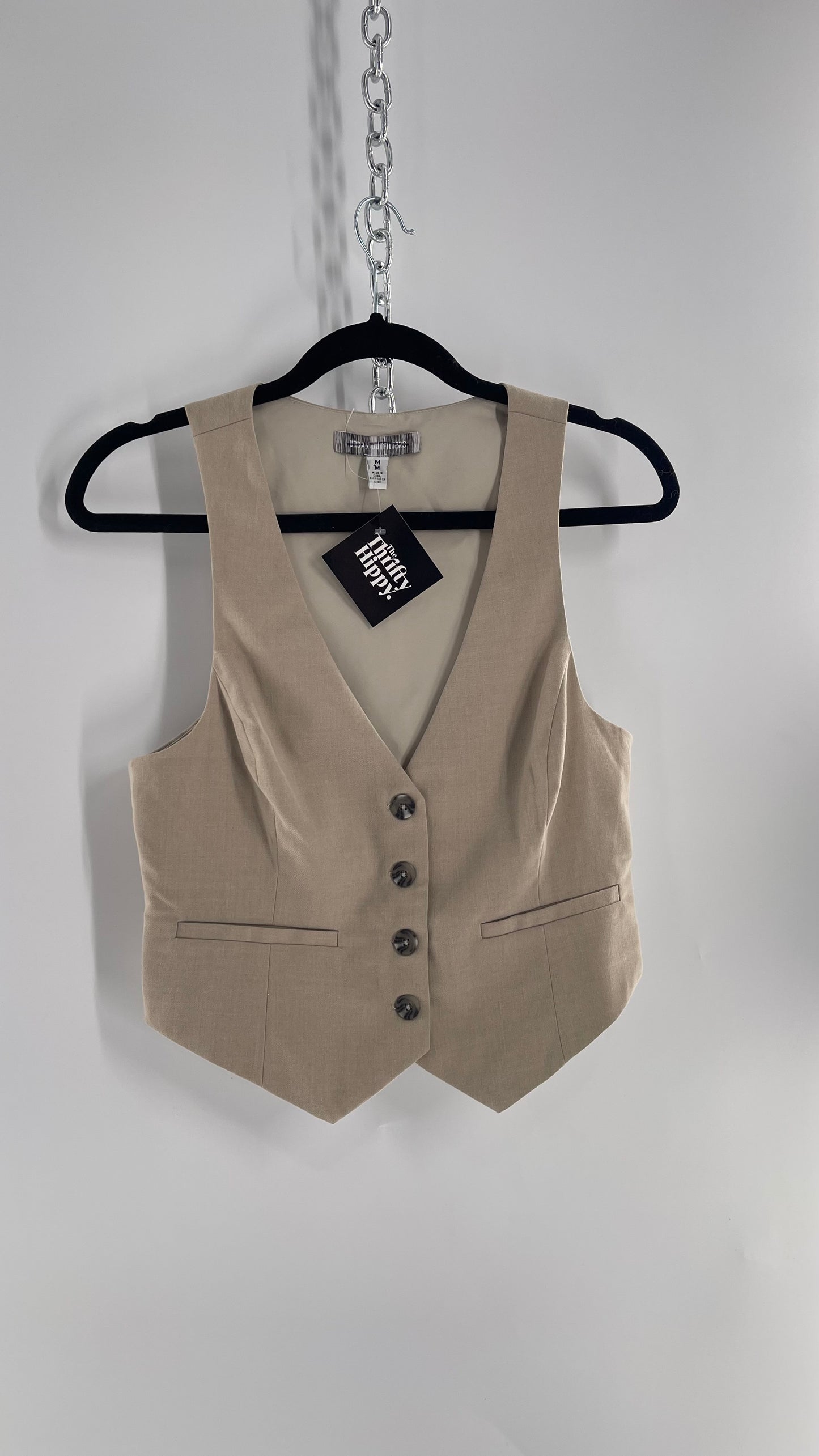 Urban Outfitters Vintage Upcycled Tan\Grey Cropped Vest Top (Medium)