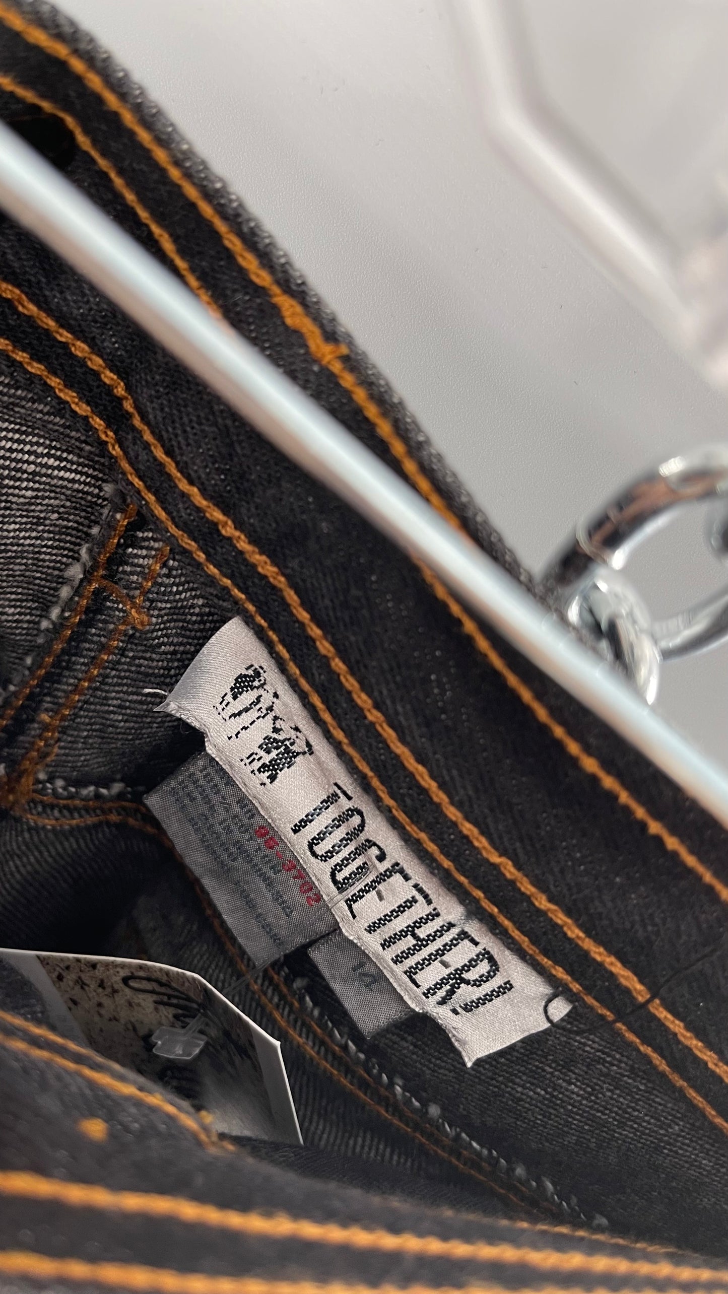 Vintage TOGETHER Basics Dark Gray 80s/90s Tapered, Pleated Waist Old School Embroidered Jeans (14)