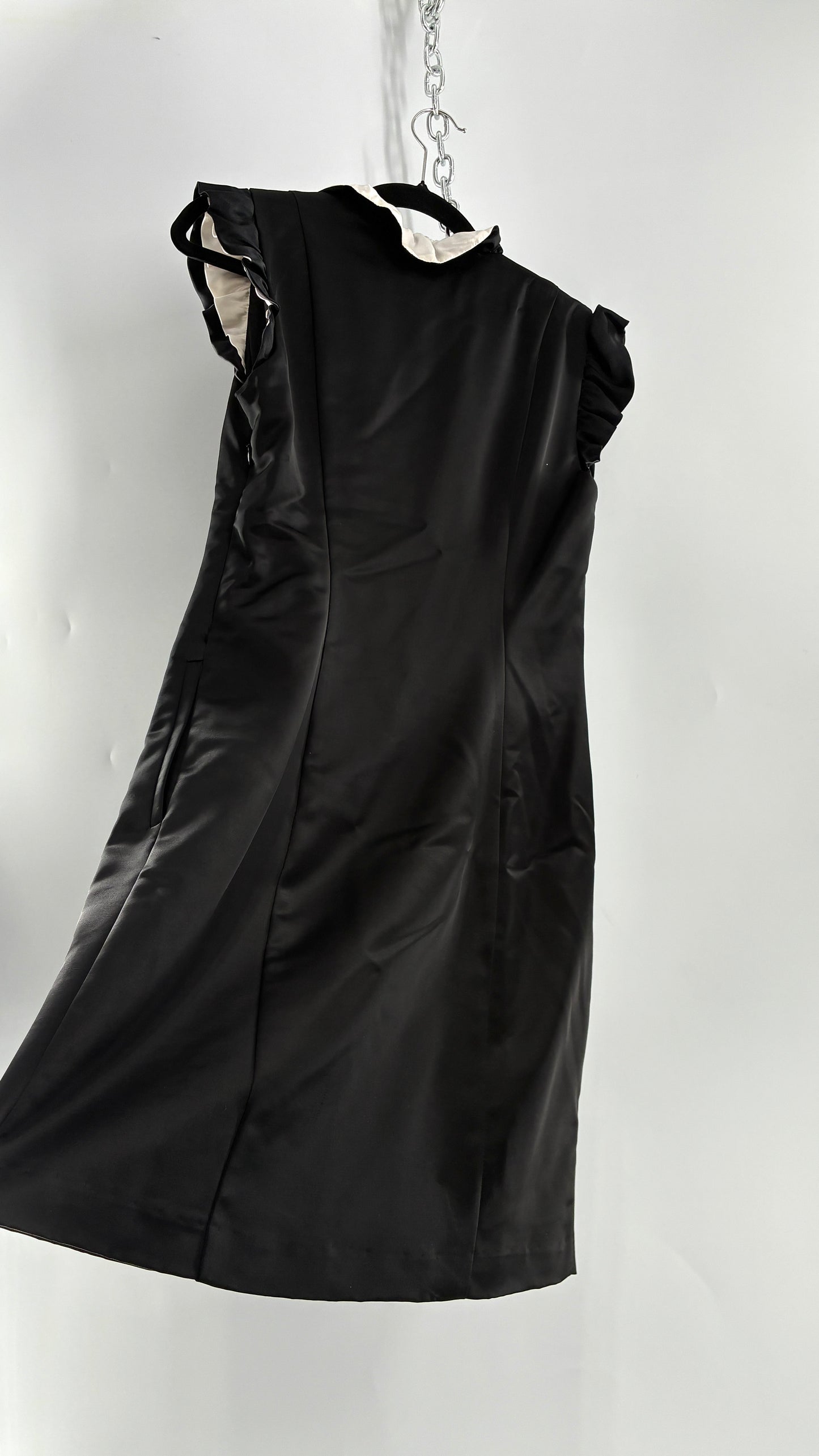 Vintage ADAM PLUS EVE Adam Lippes 58% Wool Black Paneled, Tailored Dress with White Ruffles (6)