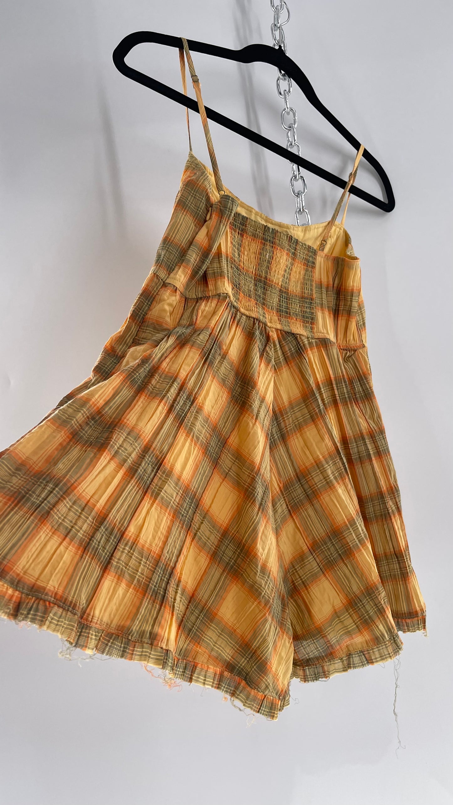 Urban Outfitters Yellow Plaid Playsuit Romper with Faux Bustier Stitching (Small)