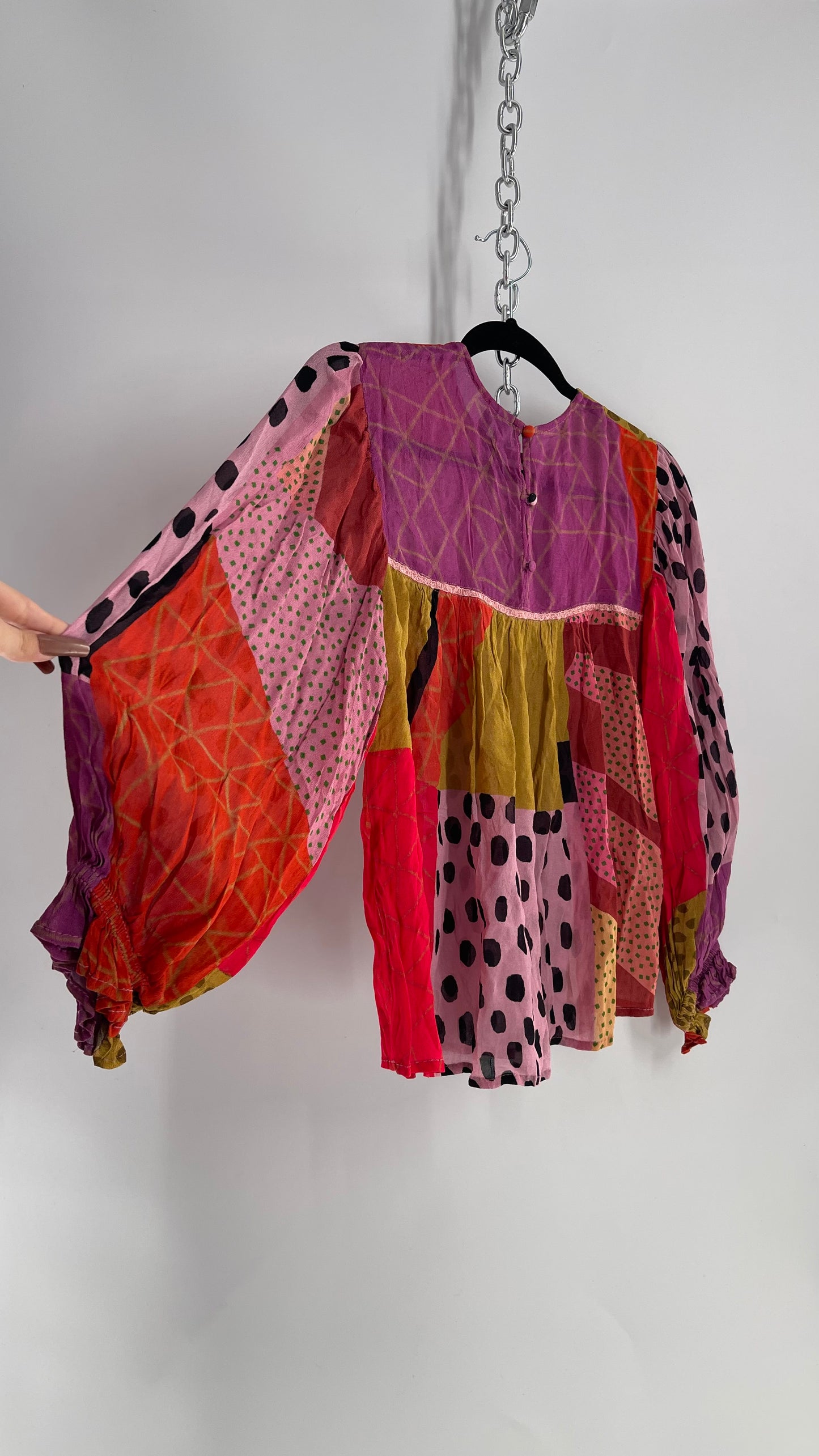 BL^NK Mixed Pattern Warm Toned Blouse (Petite Small)