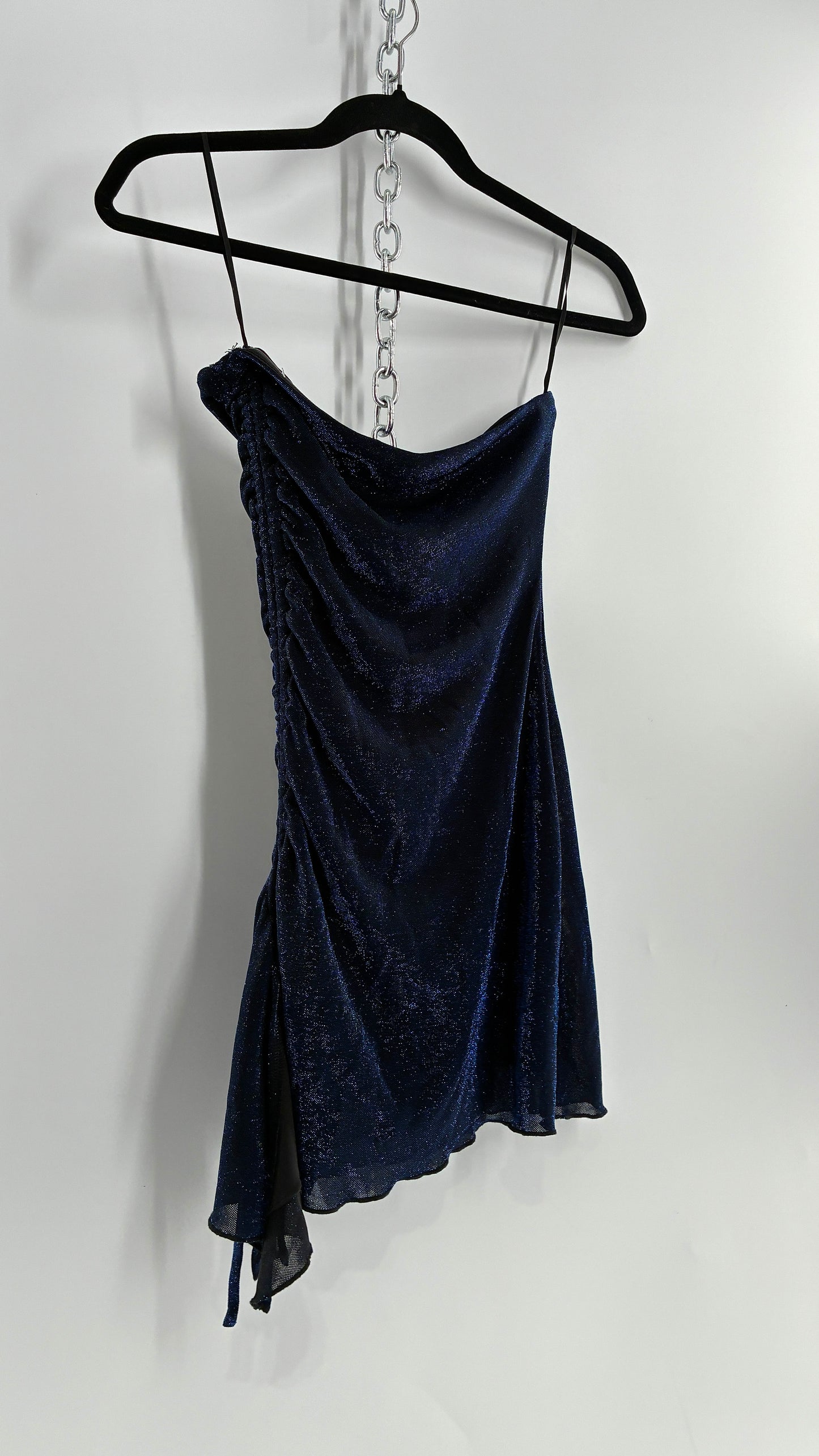 Princess Polly Navy Night Sky, Ruched Asymmetric Side Mini Dress (2)