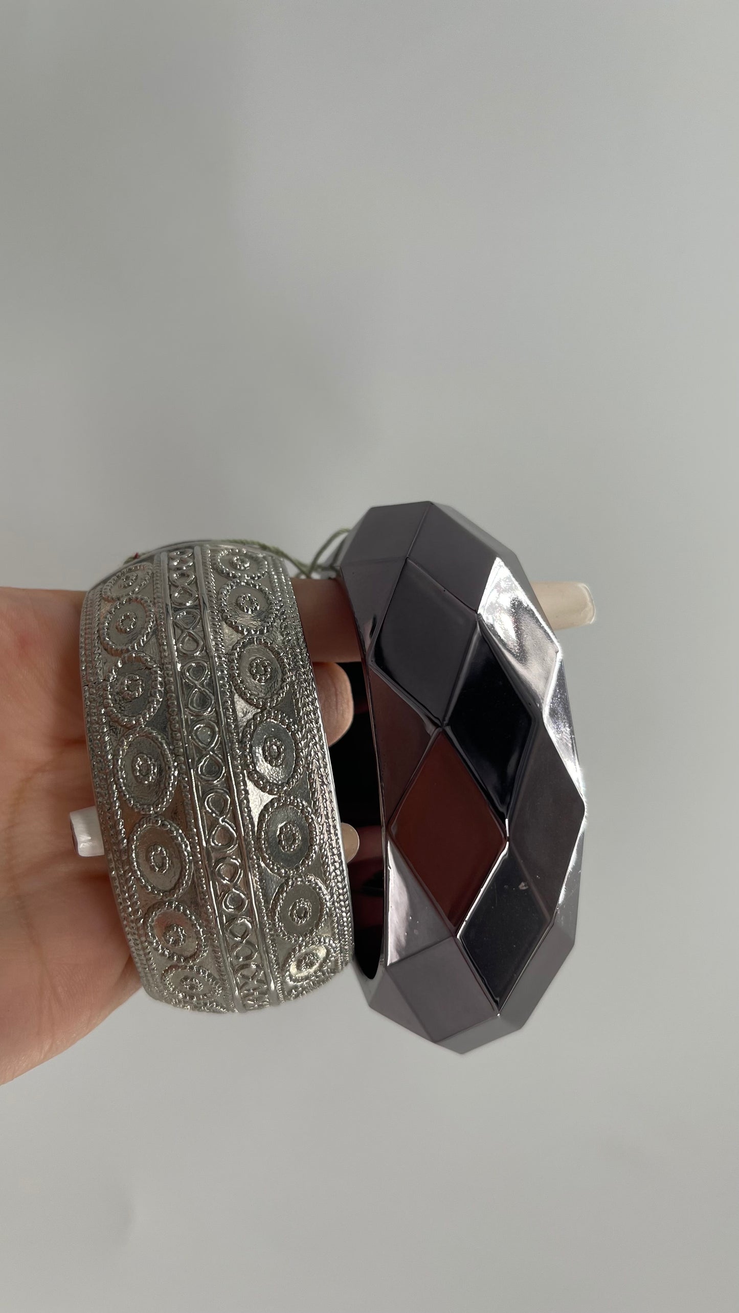 Vintage Rocker Silver/Chrome Bangle Set