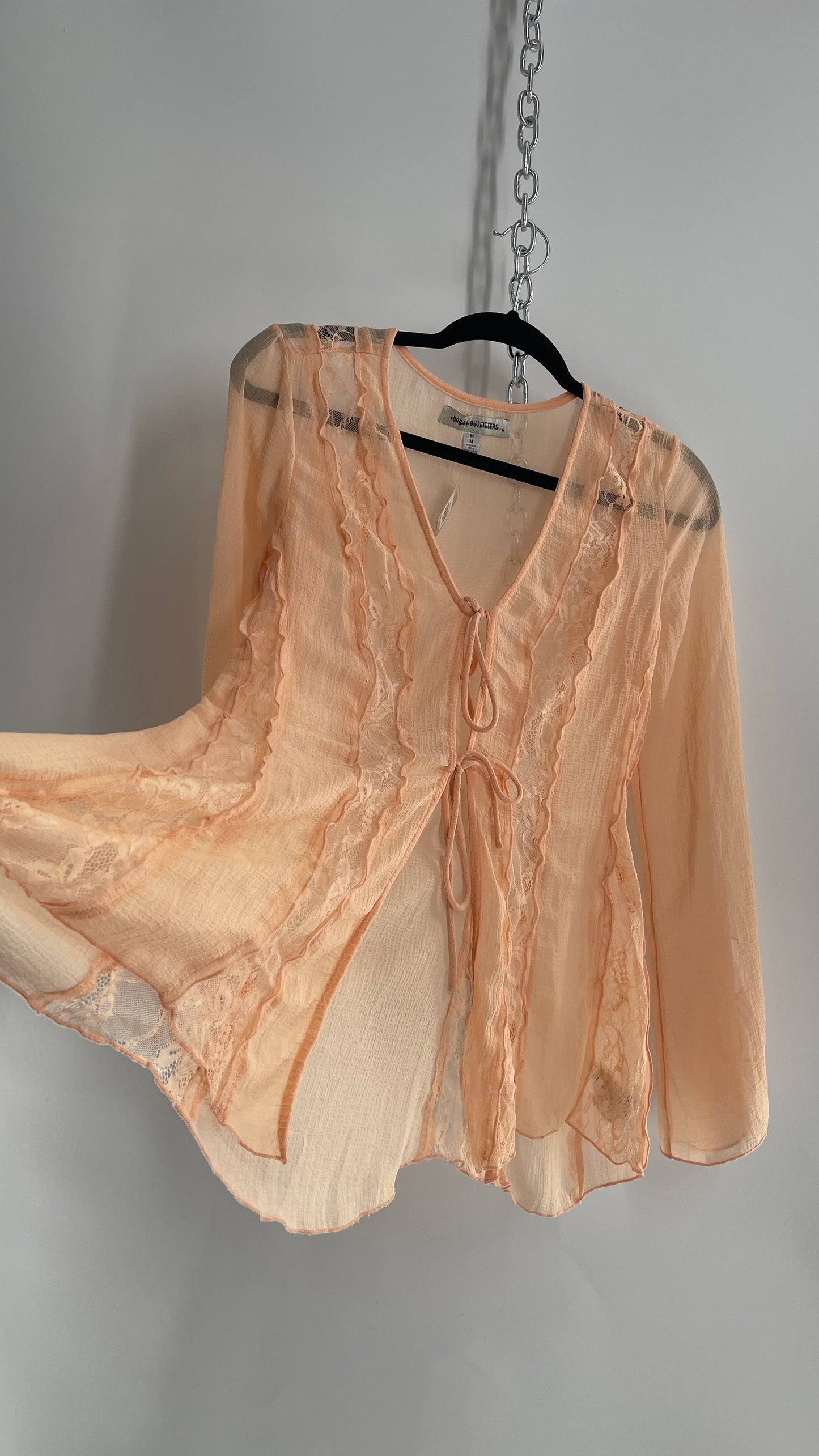 Urban Outfitters Peachy Orange Ruffled Tie Bust Blouse (Medium)