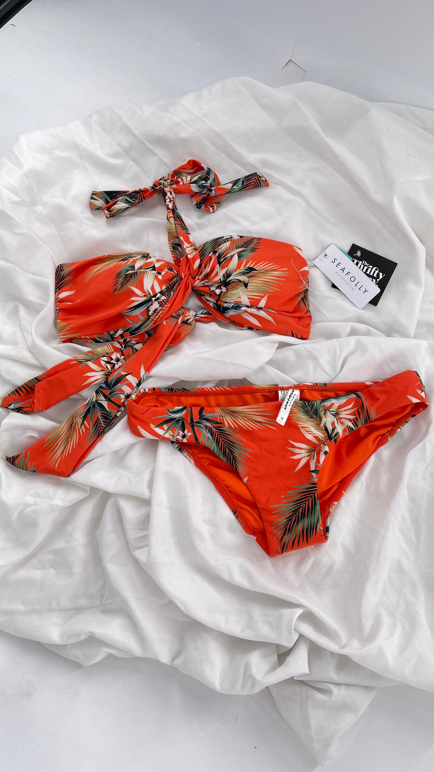 Anthropologie Sea Folly Orange Tropical Swim Set with Tags Attached (10 Top 12 Bottoms)
