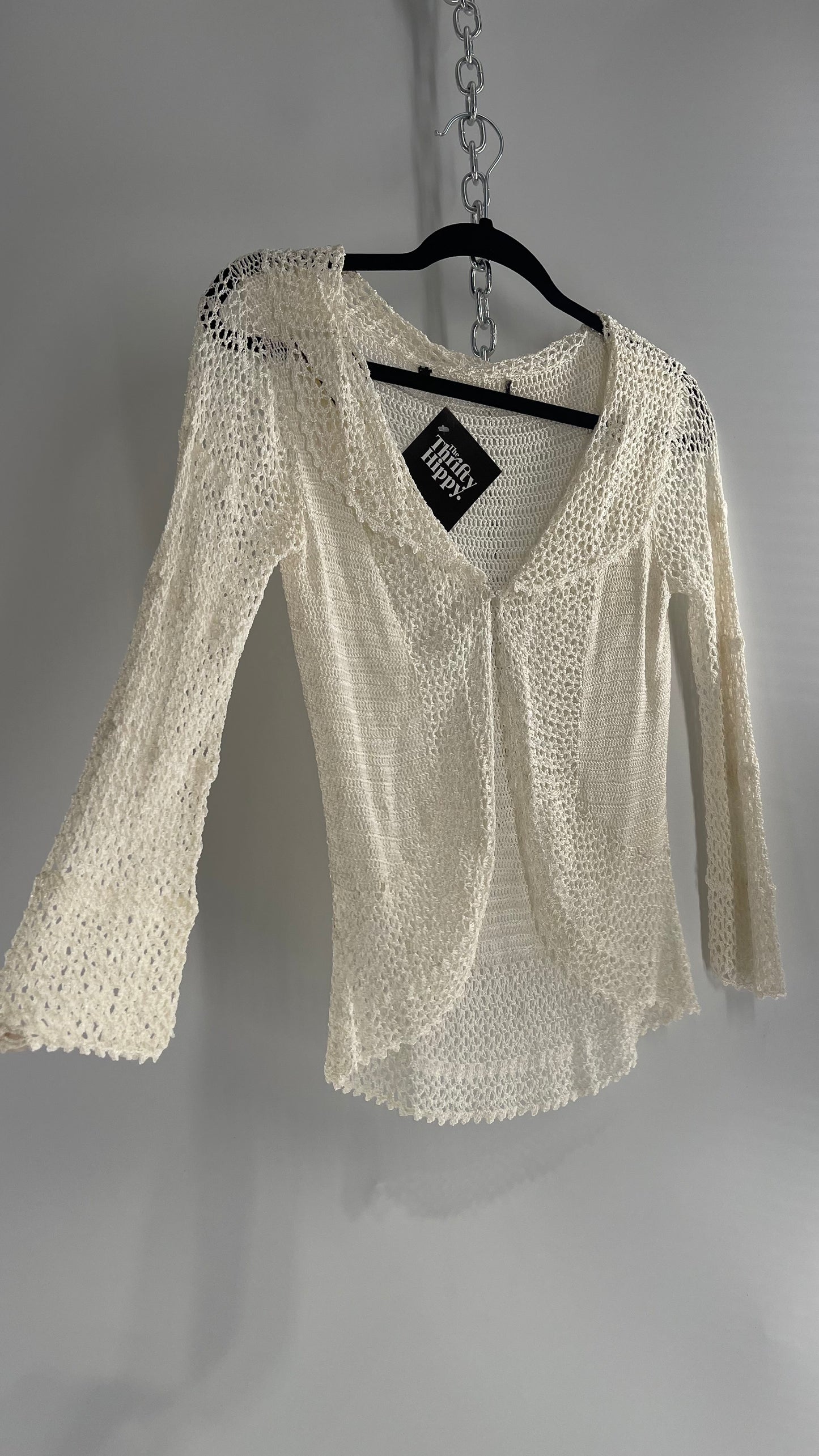 Vintage White Open Knit Crochet Cardigan (S/M)