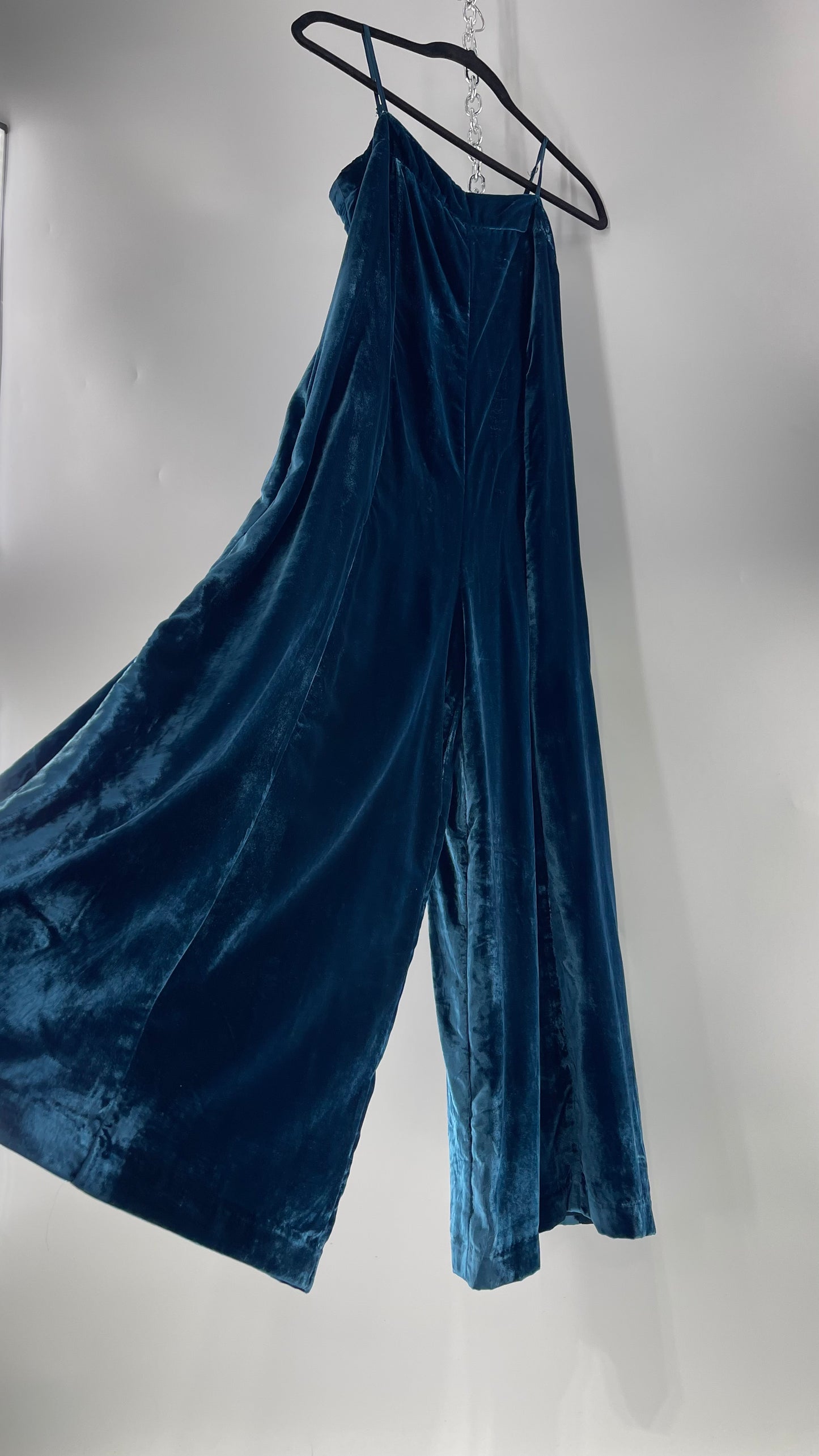 Anthropologie Blue Velvet Velour Wide Leg Jumpsuit (2)