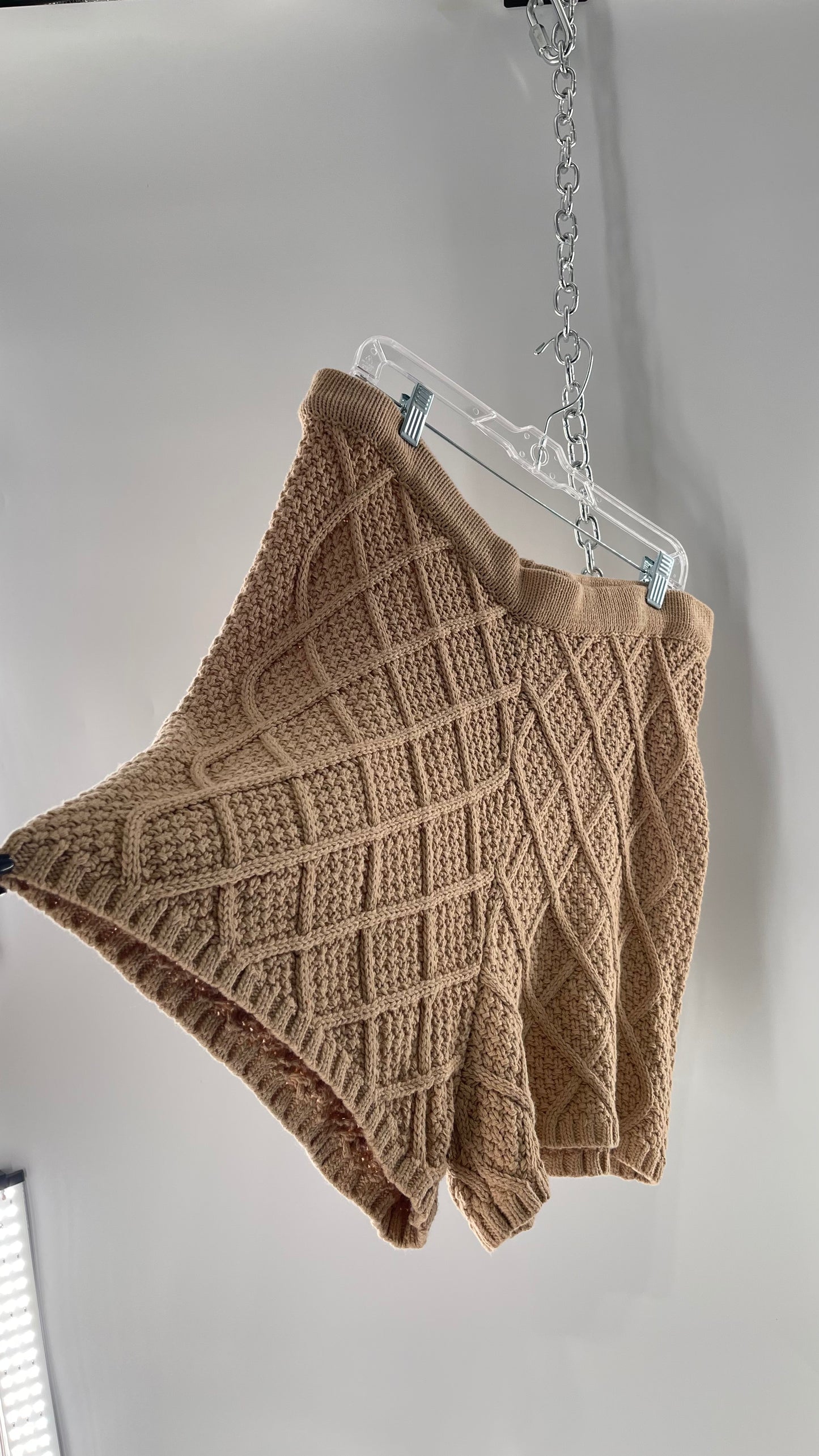 Anthropologie Current Air Knit Tan Crochet Argyle Shorts(XL)