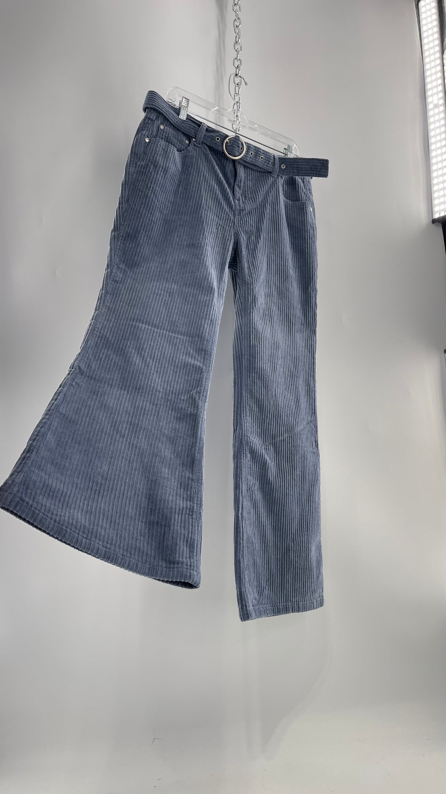 MILK IT Recycled Powder Blue Corduroy Low Waist Grommet Buckle Folk Jean with Tags Attached (16)