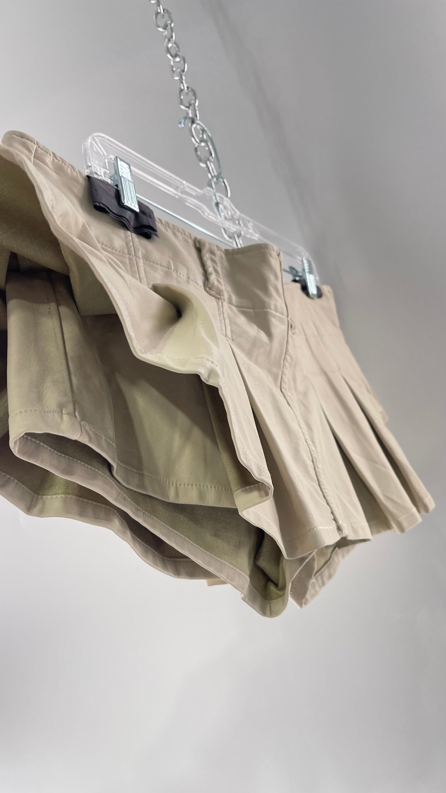 Free People Off White Pleated Vegan Leather Ultra Micro Mini Skirt with Hidden Built in Shorts (12)