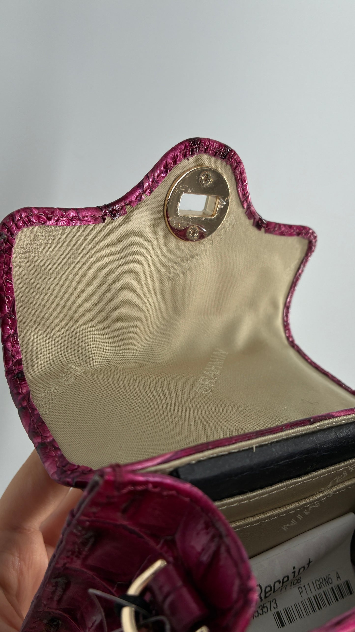 BRAHMIN Arietta Pomegranate Melbourne Mini Purse with Tags Attached, Gold Crossbody Chain and Authentication