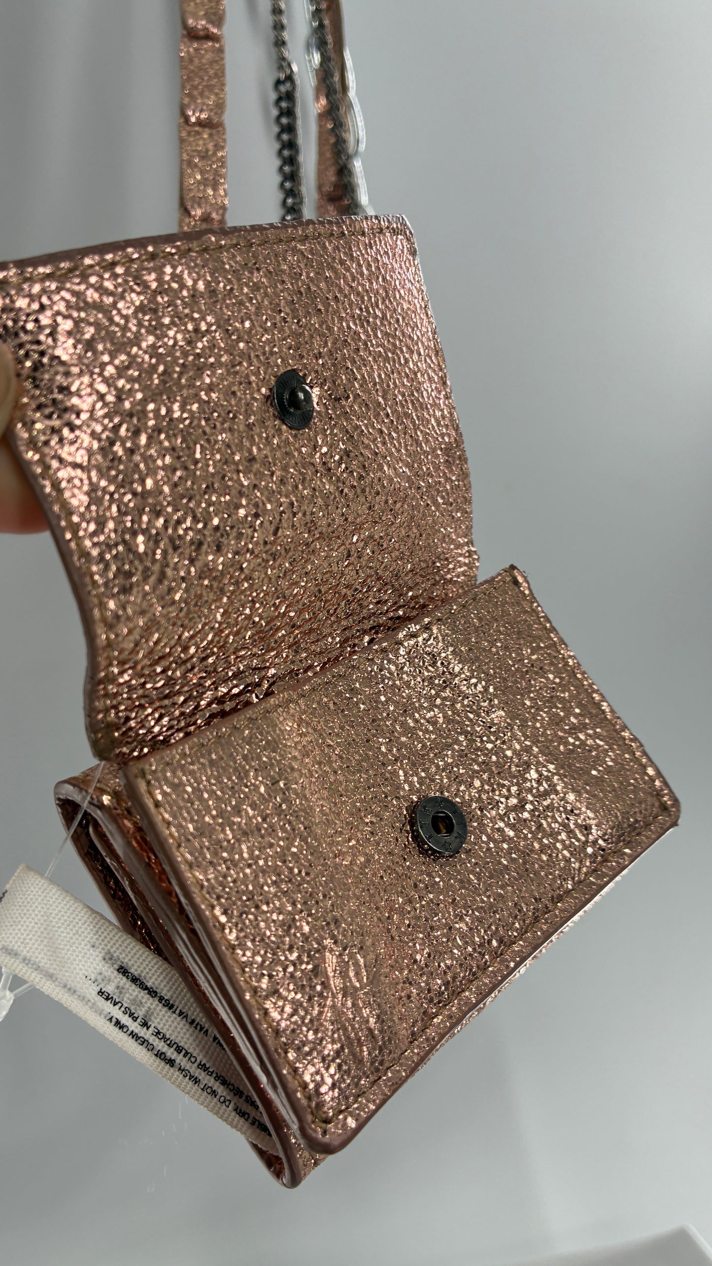 Free People Rose Gold Metallic Goat Leather Wallet with Leather and Chain Straps