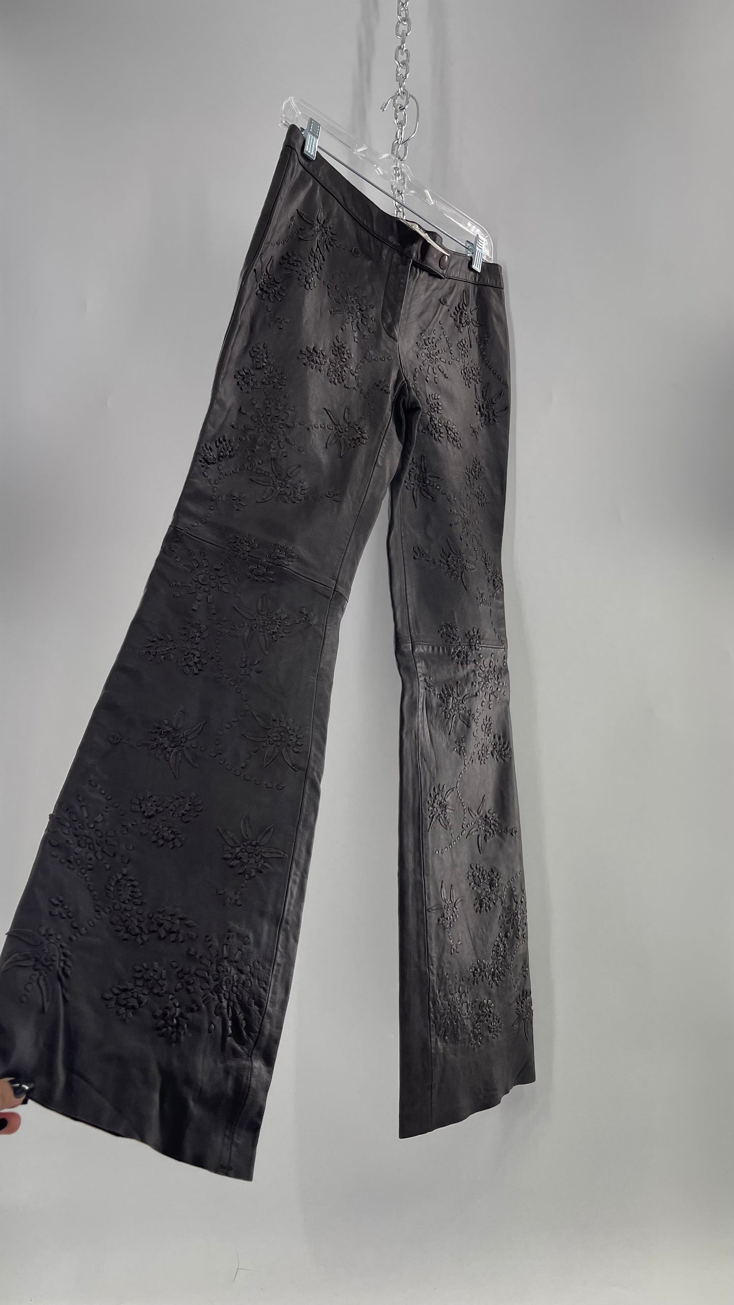 Moschino Brown Leather Embroidered Pants (10) ***WITH TAGS***