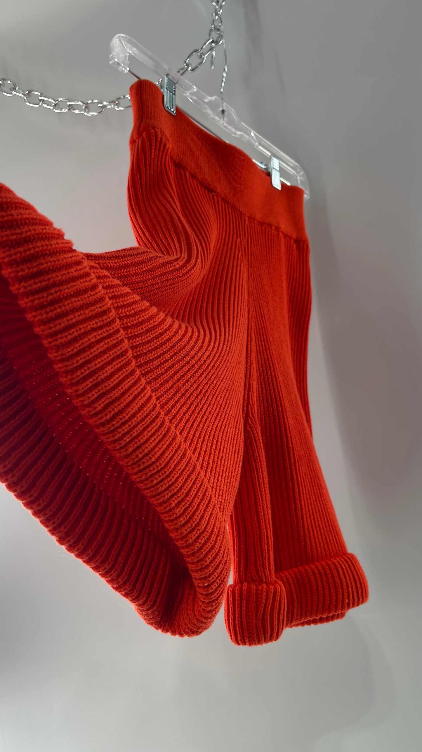 Free People Orange Red Thick Knit Cartoon High Waist Flare Shorts (XS)
