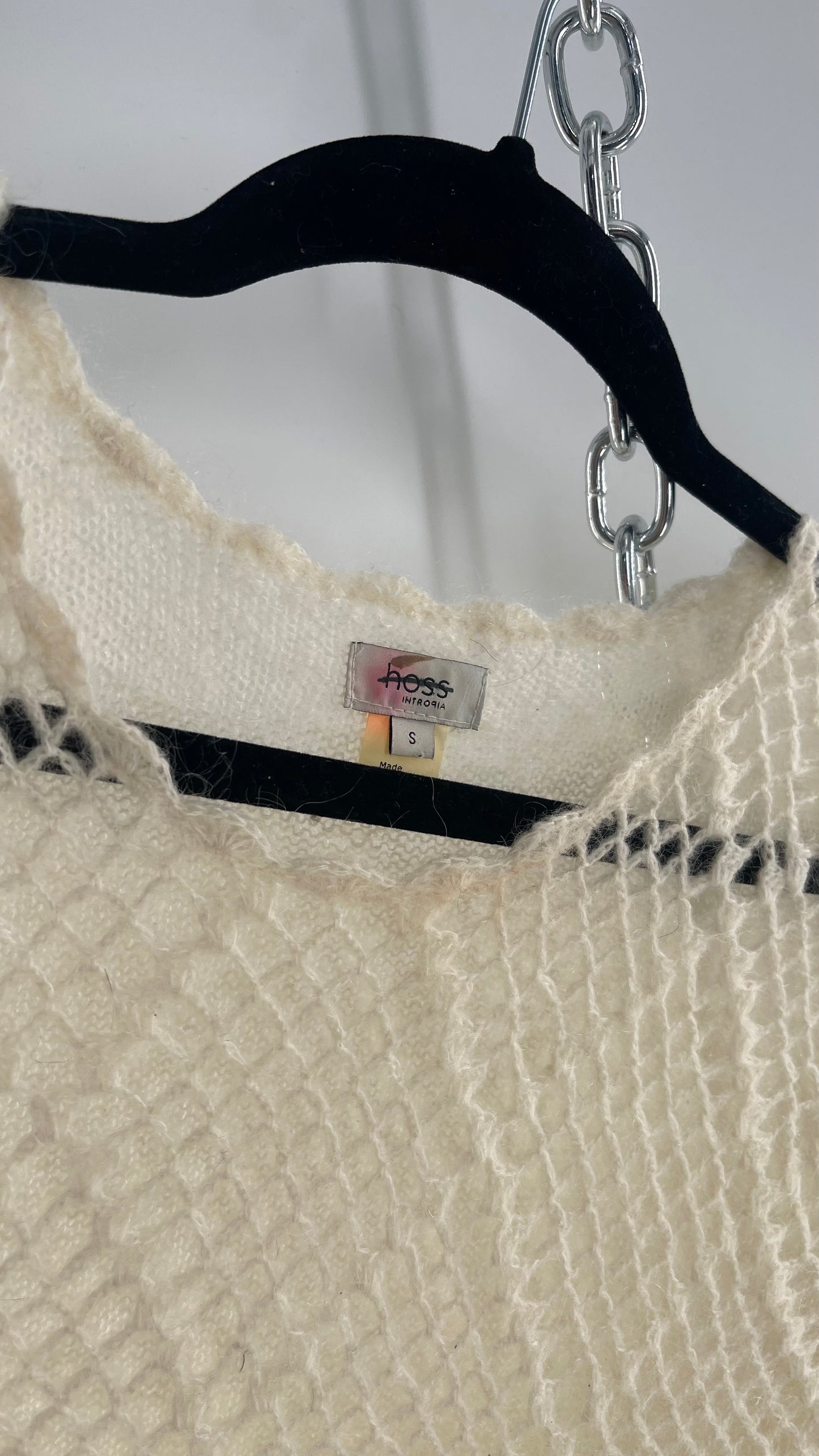 hoss intropia Cream Off White Knit Slouchy Sweater Vest with Netted Bust 30% Wool 25% Mohair Anthropologie (Small)