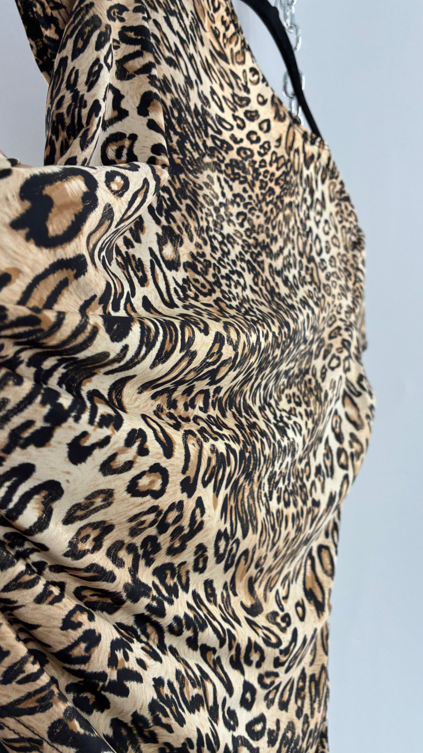 Vintage DRESS BARN Cheetah Patterned Metallic Sheen Belted Blouse with Buckle Detail (Large)