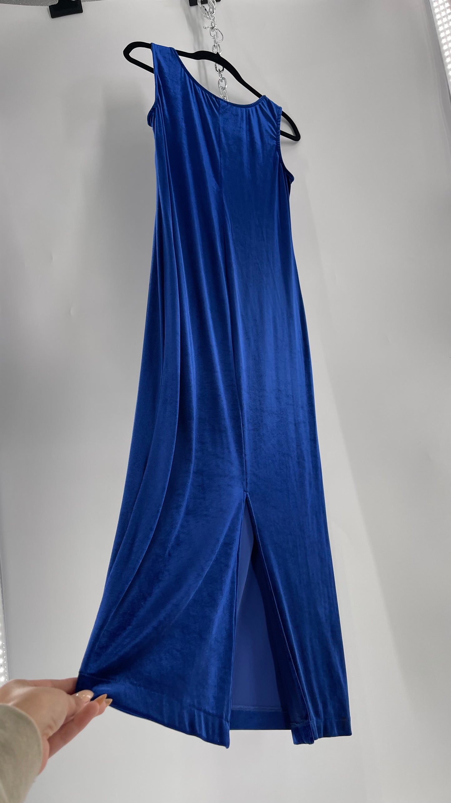 Vintage Carol Anderson Royal Blue Velvet Square Neckline Floor Length Dress (Medium)