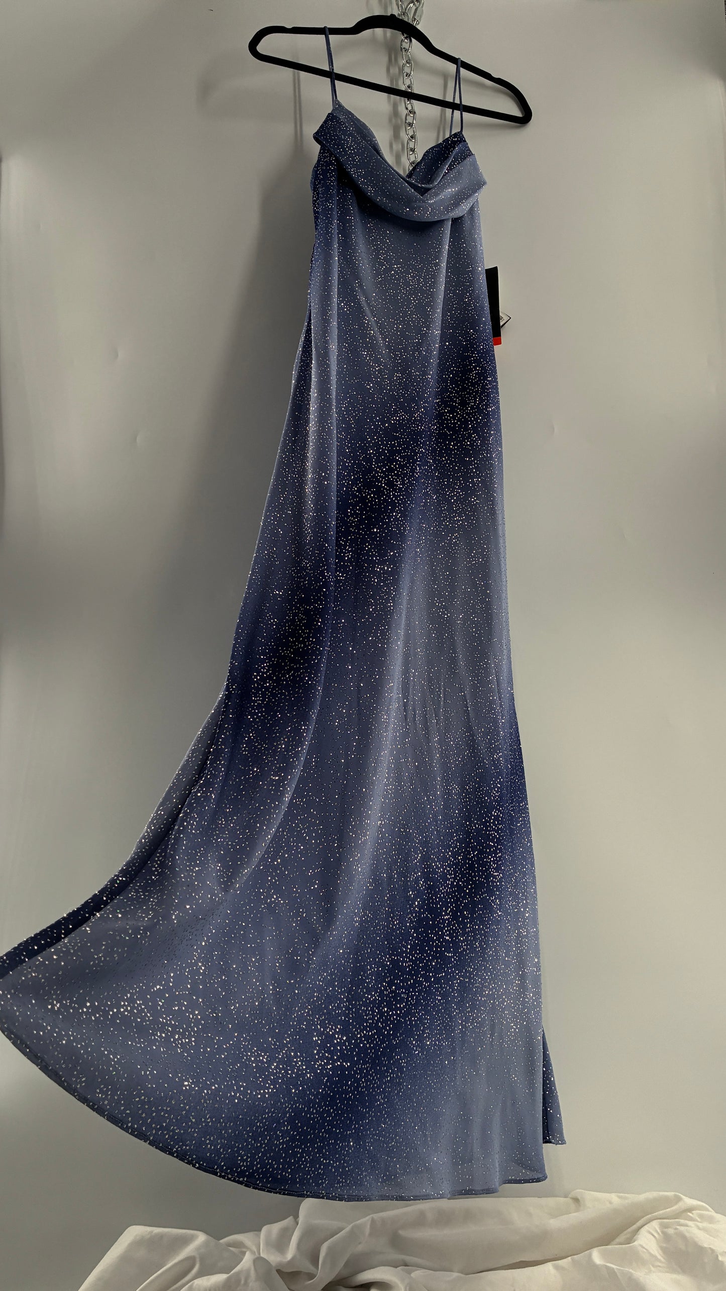 Deadstock Vintage ONYX Blue Iridescent Glitter Sparkle Draped Bust Gown (14)