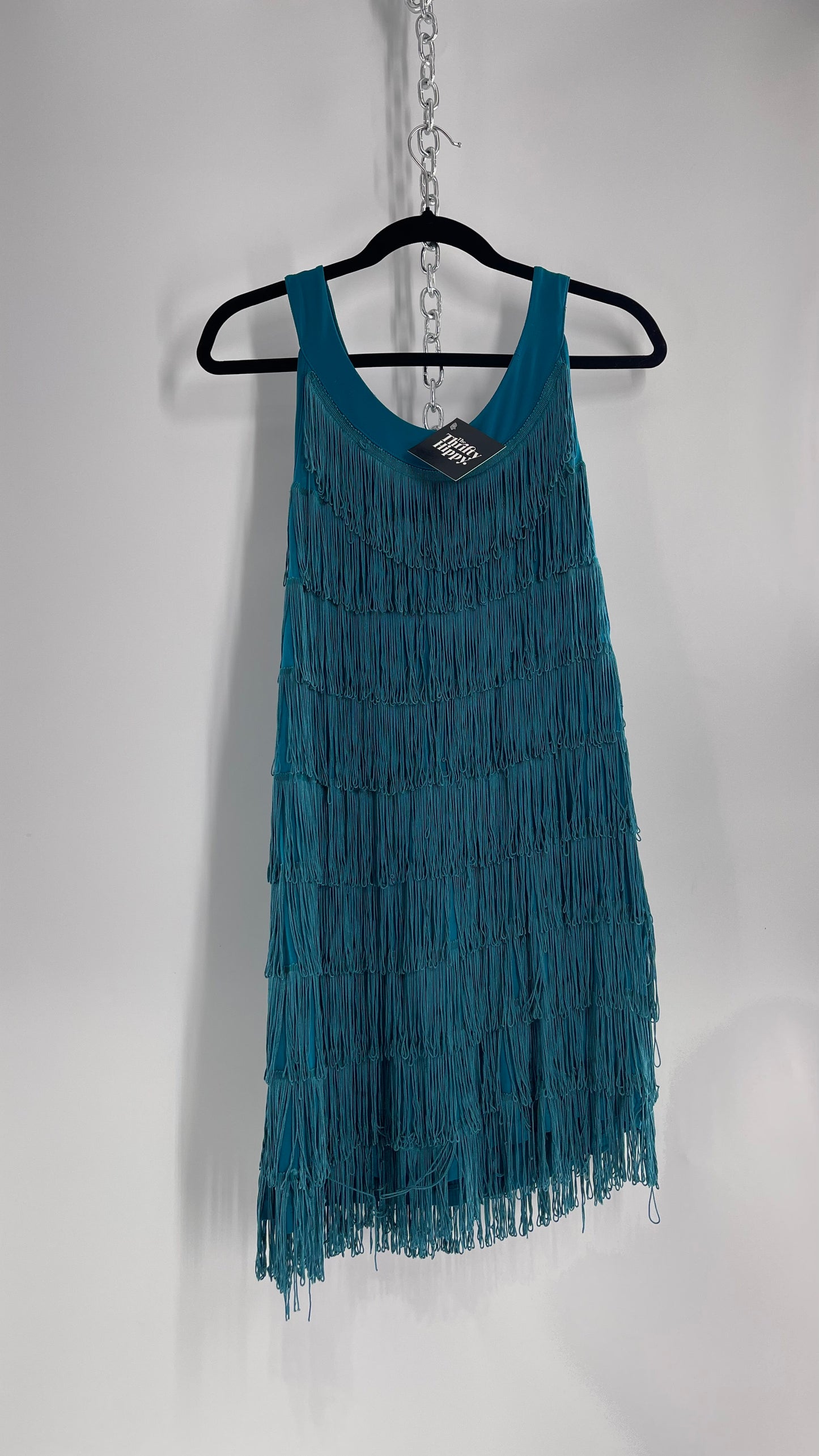 Vintage Teal Fringe Cowgirl Party Tunic Mini Dress (Small)