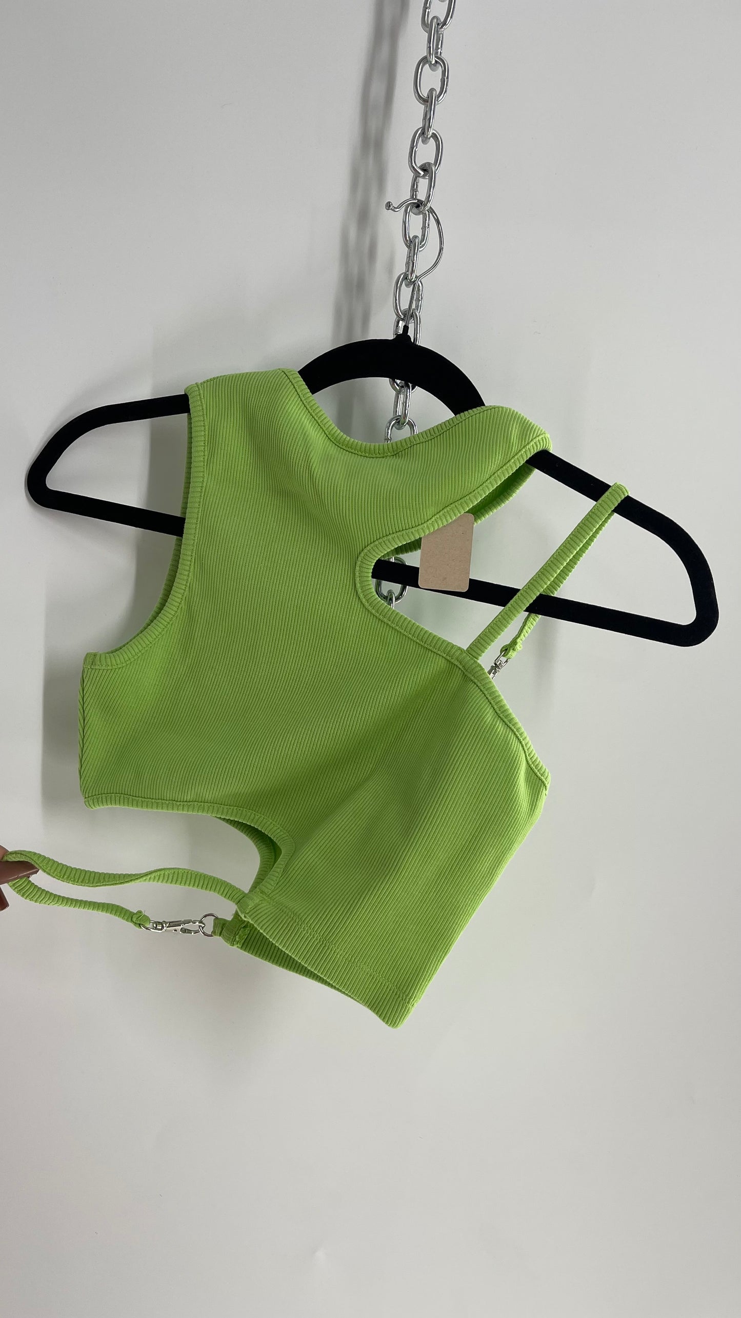 The Ragged Priest Neon Green Cut Out, Strappy Tank with Tags Attached and Metal Hardware (8)