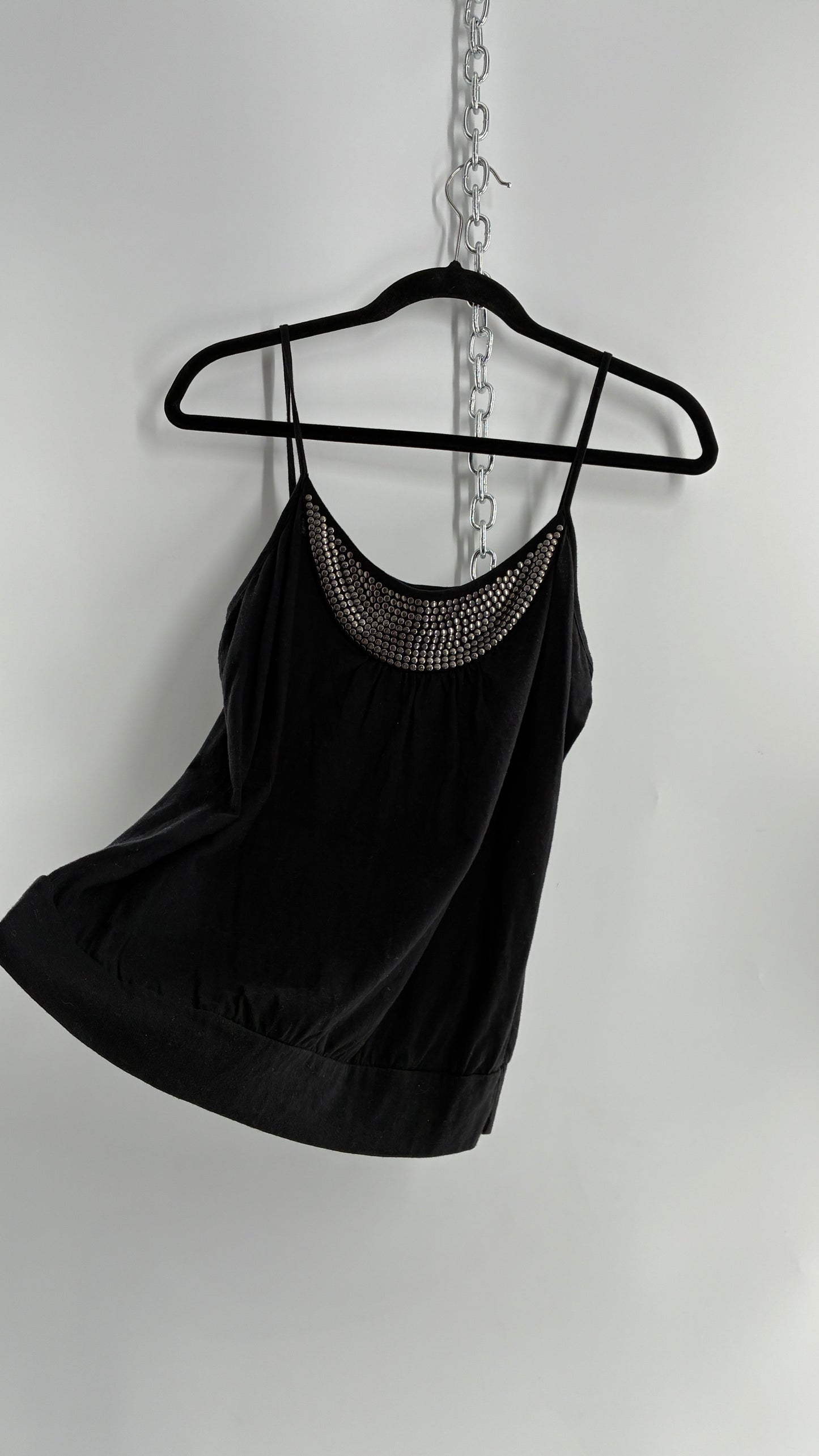 NEU LOOK Vintage Black Silver Studded Neckline Camisole Tank (12)