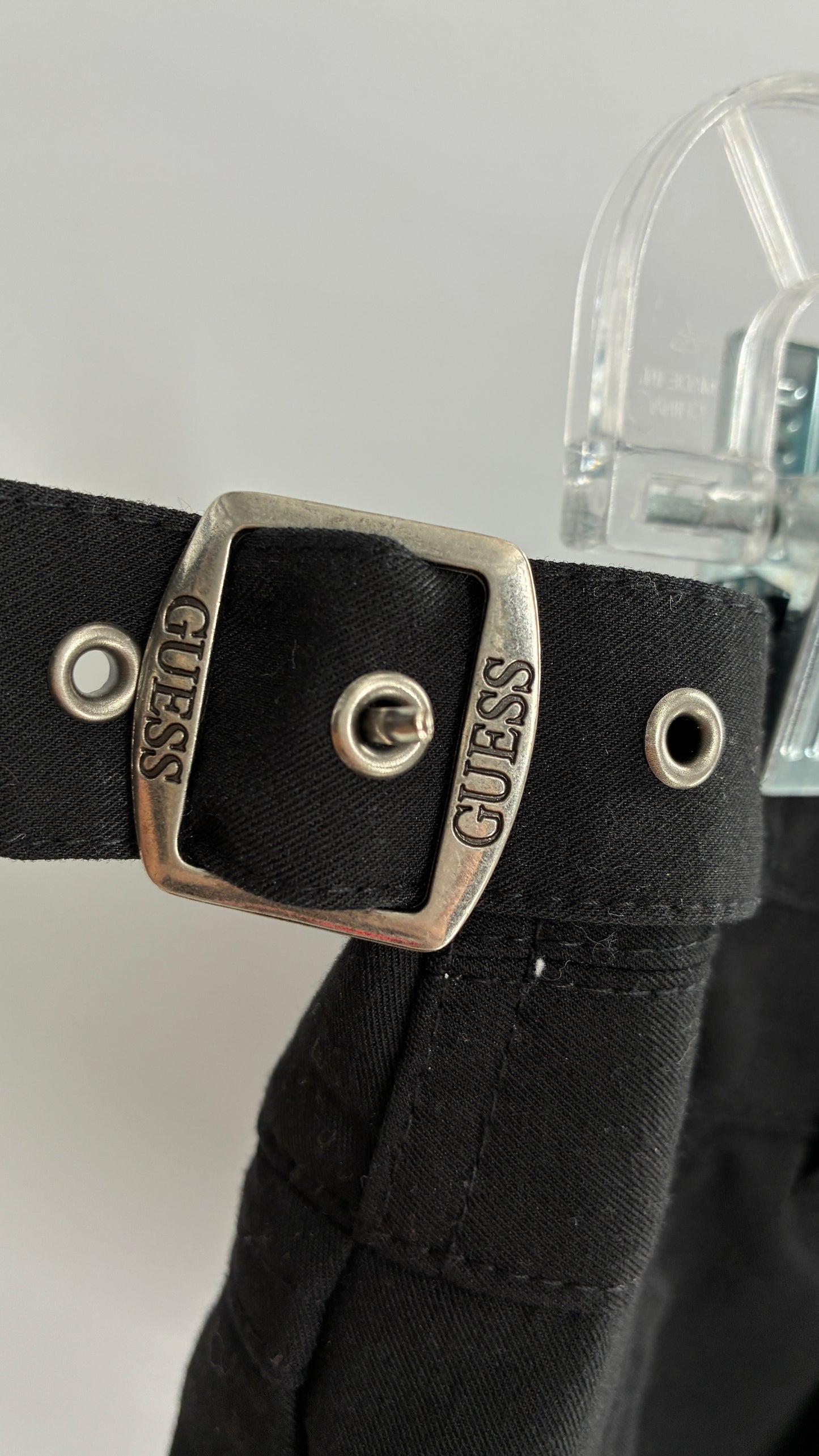 Vintage GUESS Black Cuffed Micro Mini Short with Embossed Details and Bum Pockets (30)