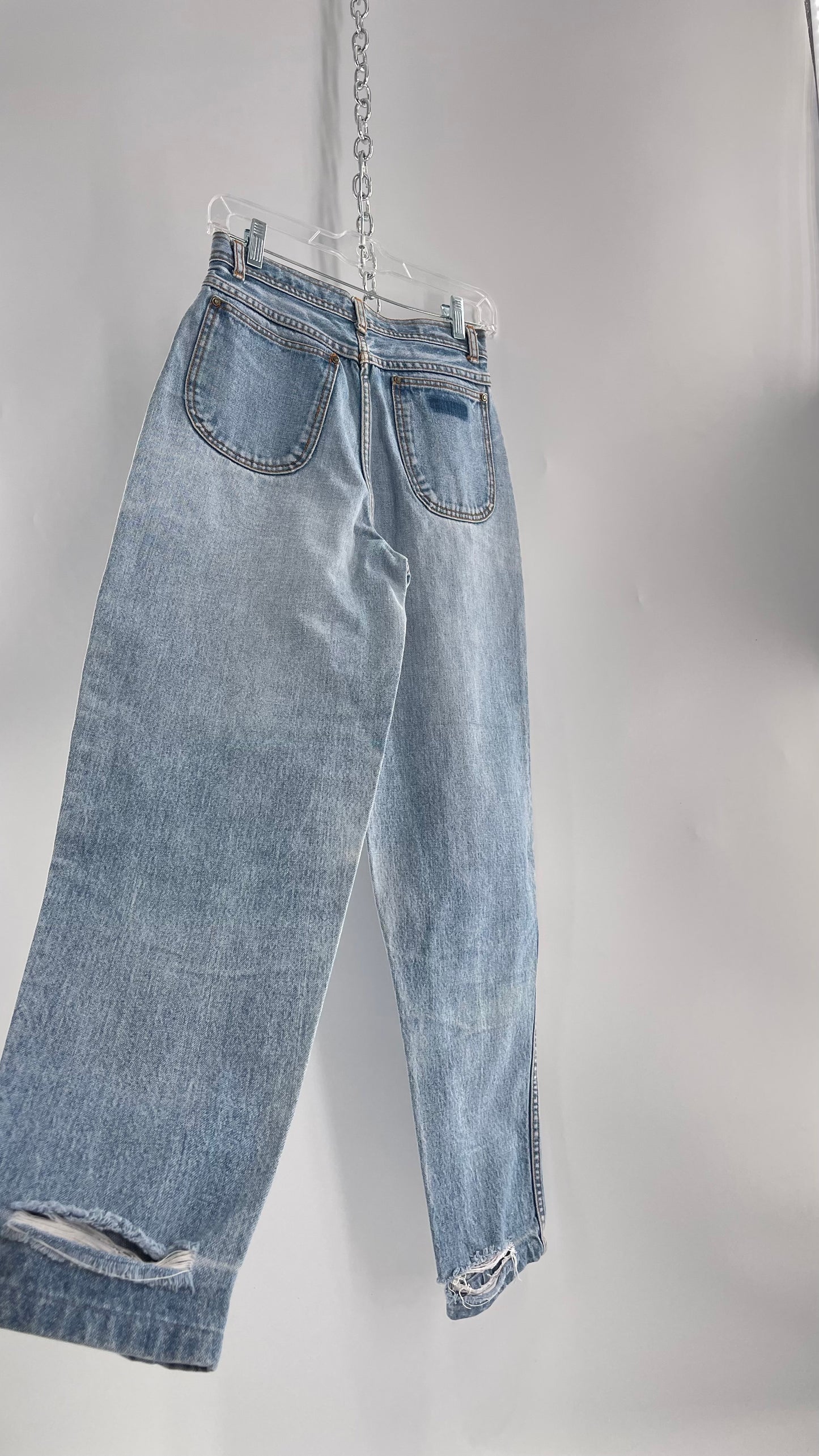 Vintage Sergio Valente Light Blue Ultra High Waisted Mom Jeans with Distressing (28)
